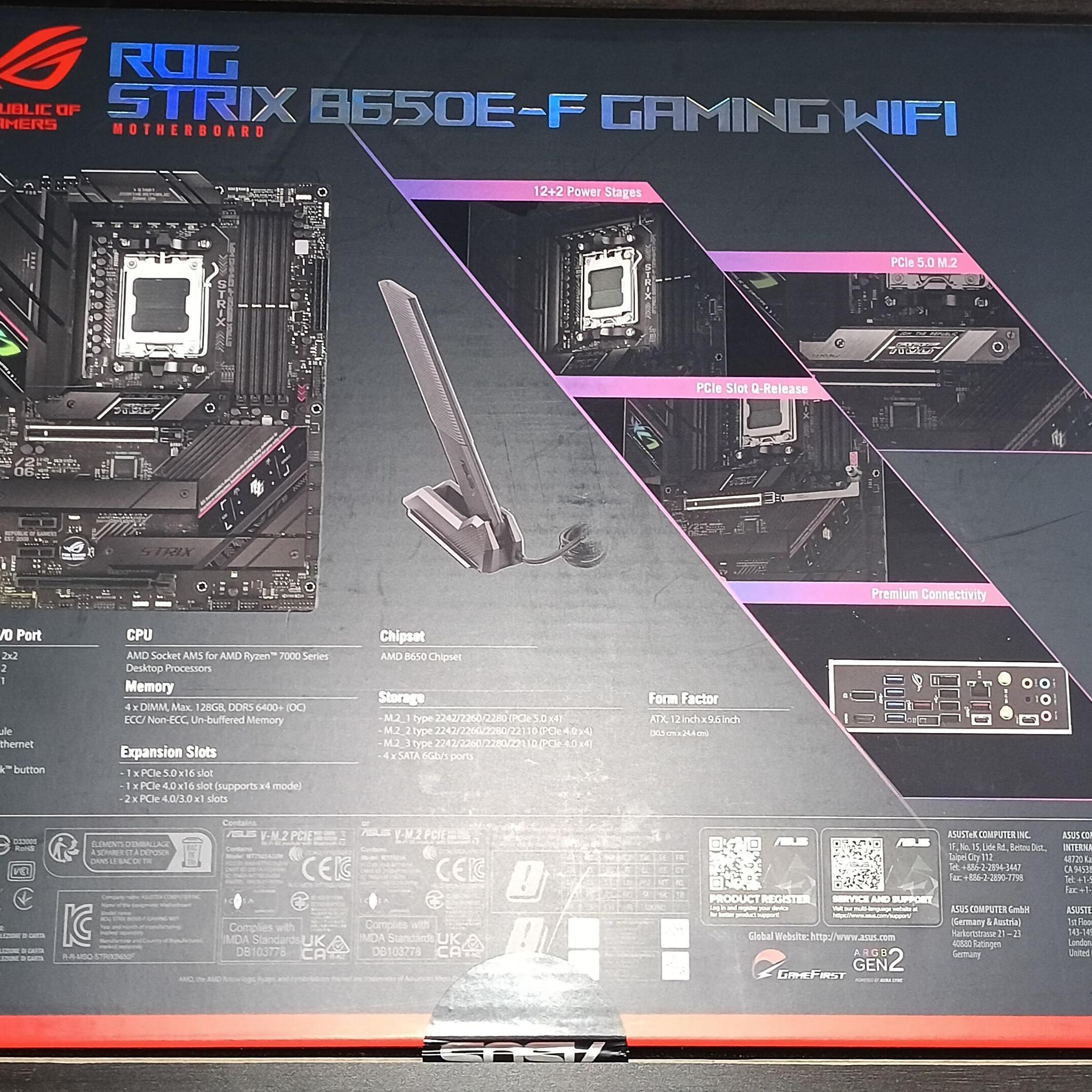 ASUS ROG Strix B650E-F Gaming WiFi AM5 ATX Motherboard DDR5 PCIe 5.0 Sealed