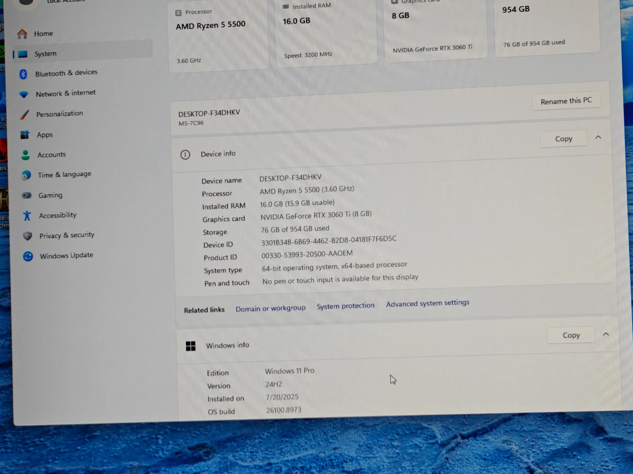 AMD RYZEN 5 5500|16GB DDR4 3200|1TB NVME SSD|NVIDIA GEFORCE RTX 3060 TI|WINDOWS 11 HOME