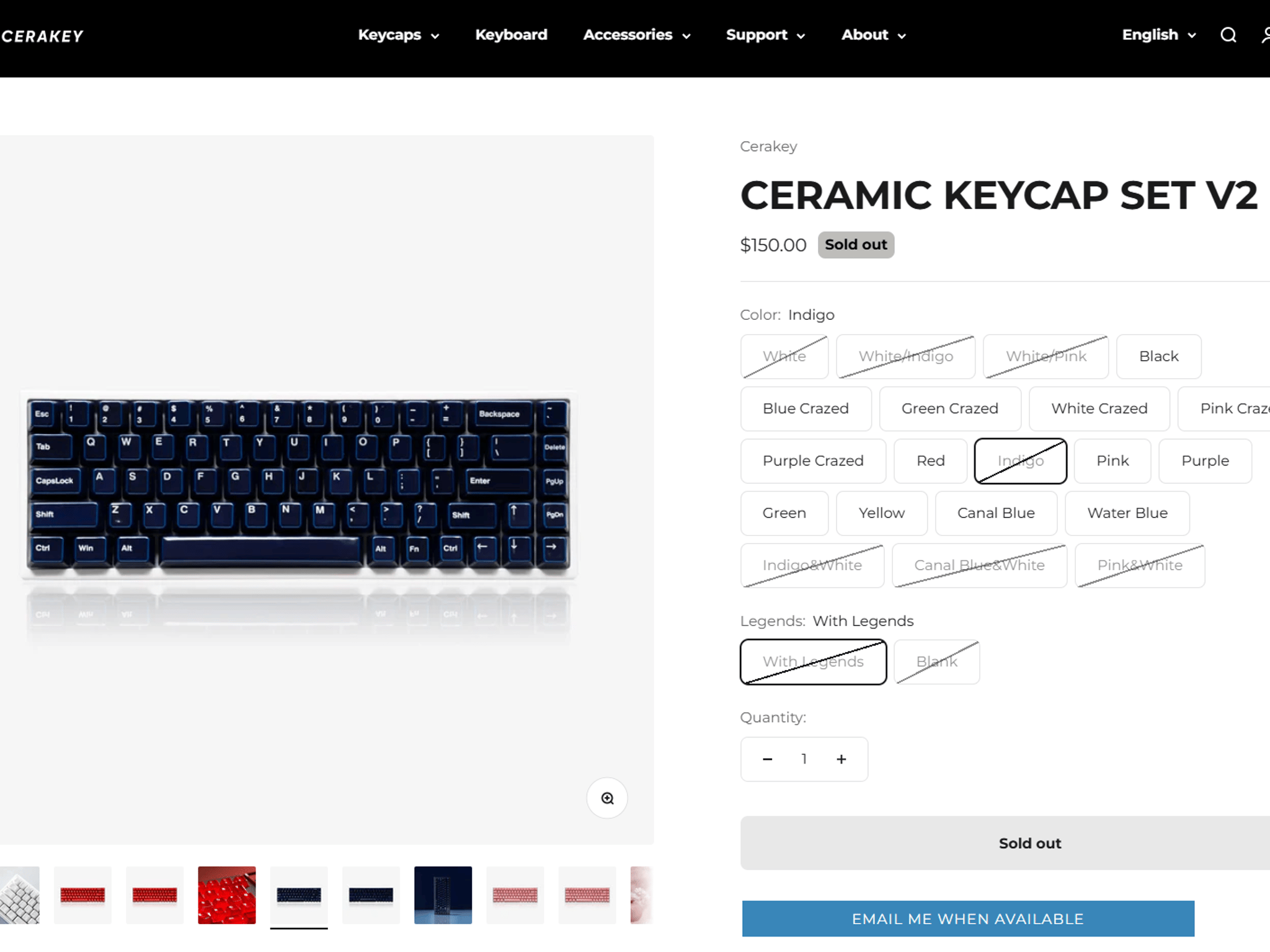 Cerakey Ceramic "Indigo Blue" V2 Keycaps w/ Legends + Dragon Novelty/Tactile F&J