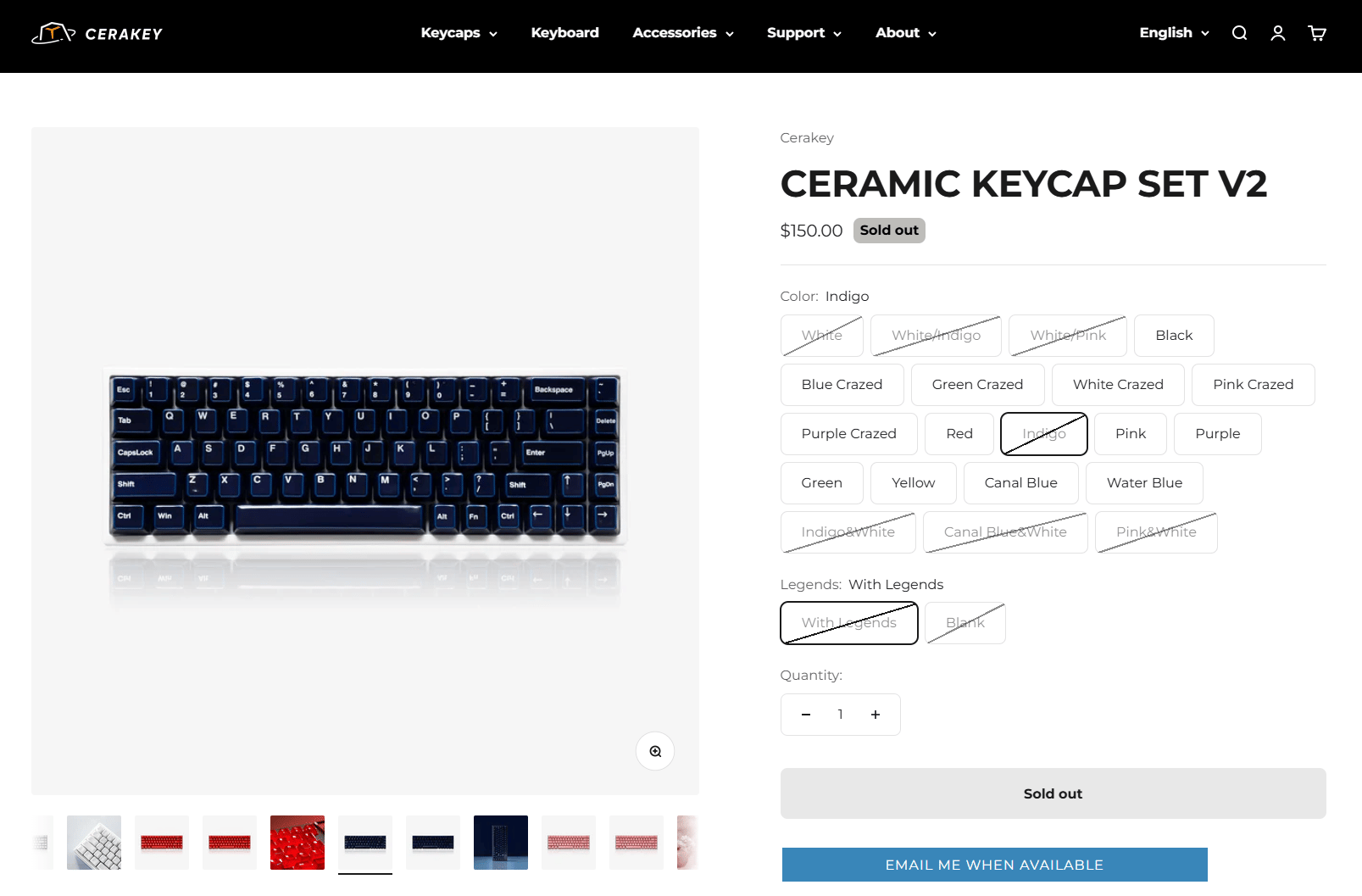 Cerakey Ceramic "Indigo Blue" V2 Keycaps w/ Legends + Dragon Novelty/Tactile F&J