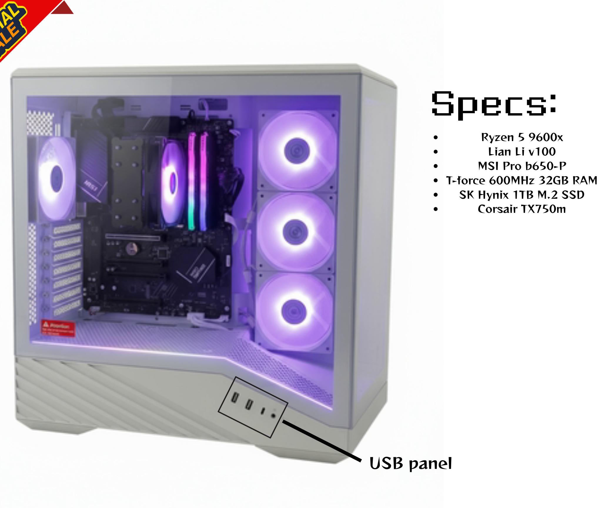 $1000 —> $599.99 Custom Gaming PC Ryzen 9600x DDR5 6000MHz 32gb RAM 1TB M.2 2280 SSD(PRE-BUILT NEW)