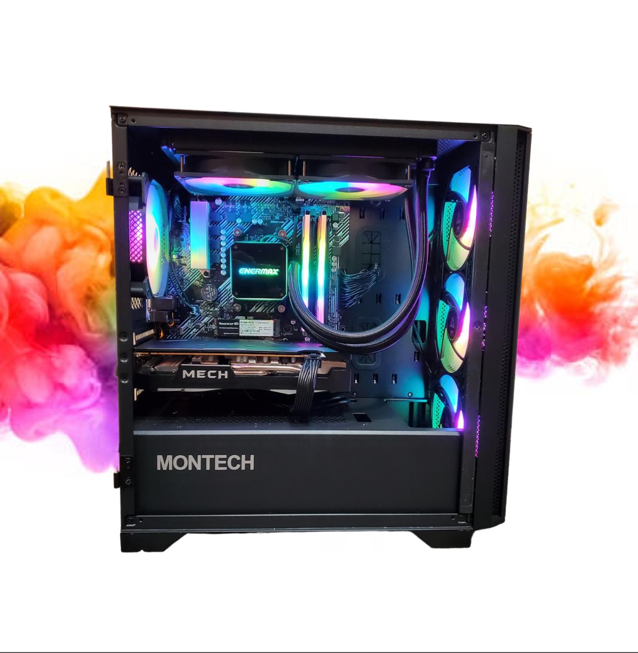 Watercooled: RX 6600 + Ryzen 7 + 16GB RGB RAM + 512GB SSD, 6 RGB Fans ( Black Gaming PC )