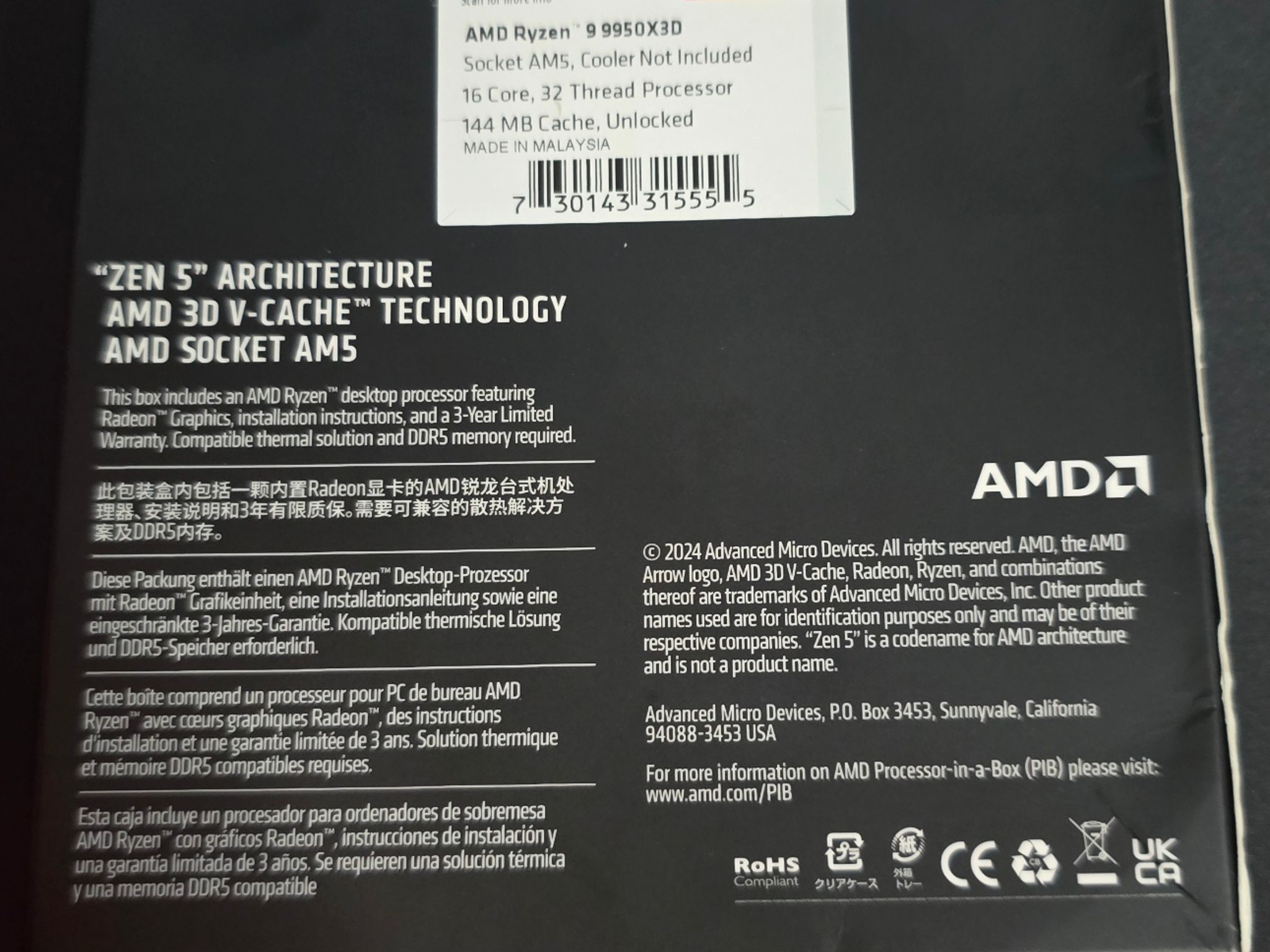 AMD Ryzen 9 9950X3D – Brand New Sealed, Never Opened – $599