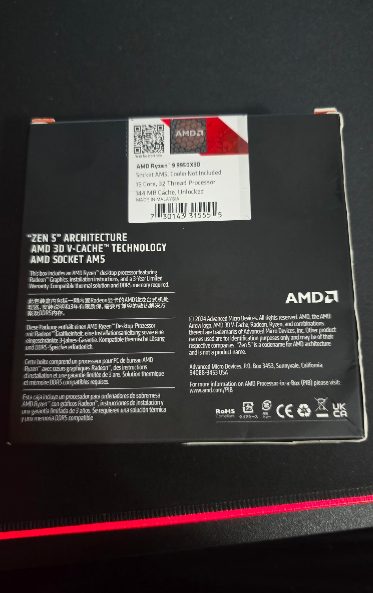 AMD Ryzen 9 9950X3D – Brand New Sealed, Never Opened – $599