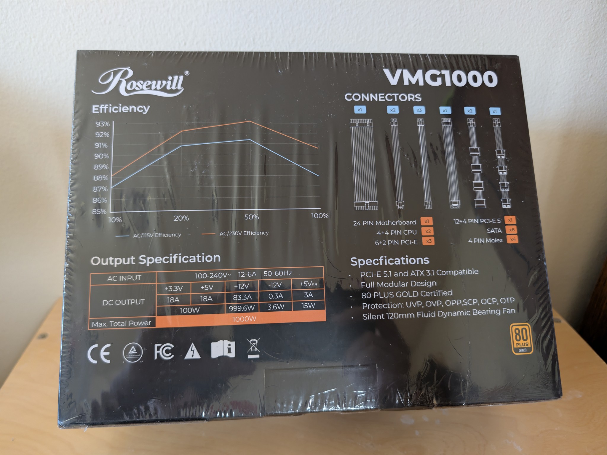 Rosewill VMG1000 1000W 80+ Gold Fully Modular ATX 3.1 PCIe 5.1 PSU - Brand New Sealed