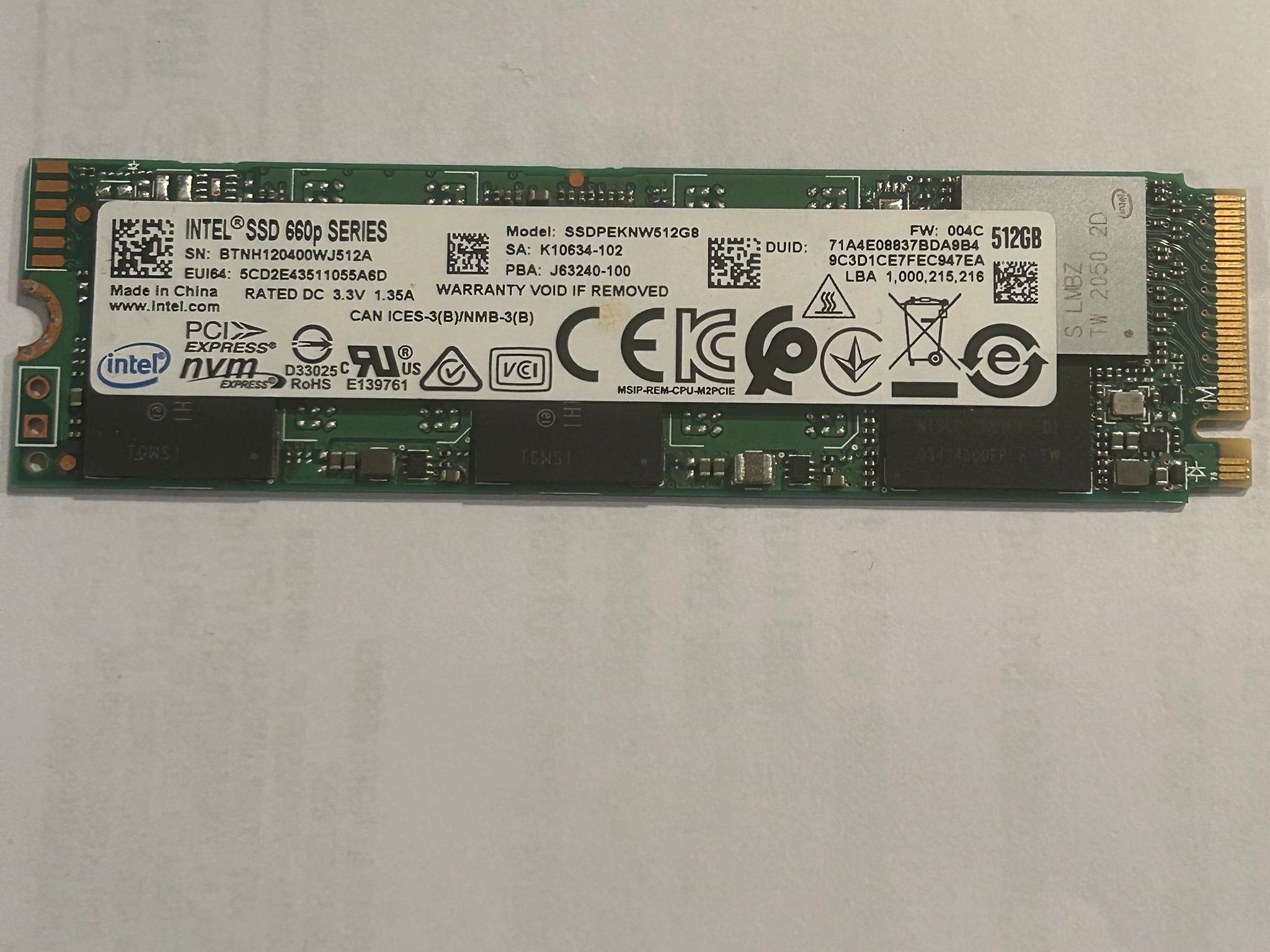 512GB Intel 660p NVMe PCIe 3.0 SSD