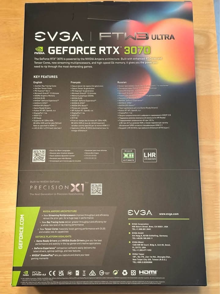 Like New EVGA RTX 3070 FTW3 Ultra 8 GB with original box