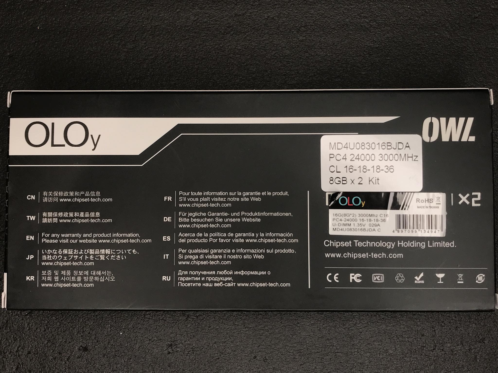Used black OLOy 16GB DDR4-3000 cl16 
