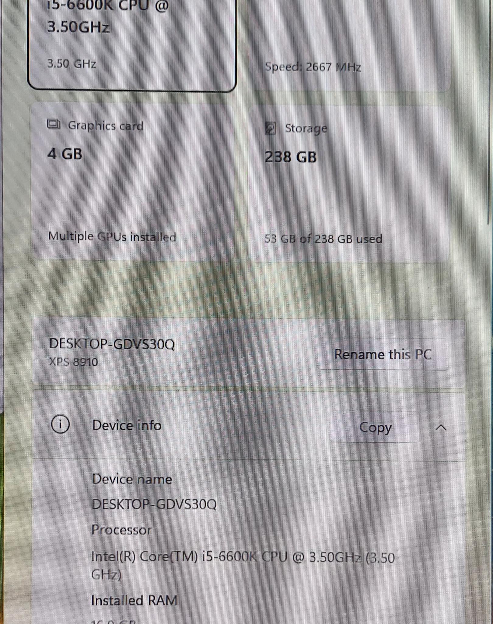 Dell XPS 8910, i5-6600k, RX 5500 4GB, 16GB DDR4, 256GB m.2 NVME, Win 11