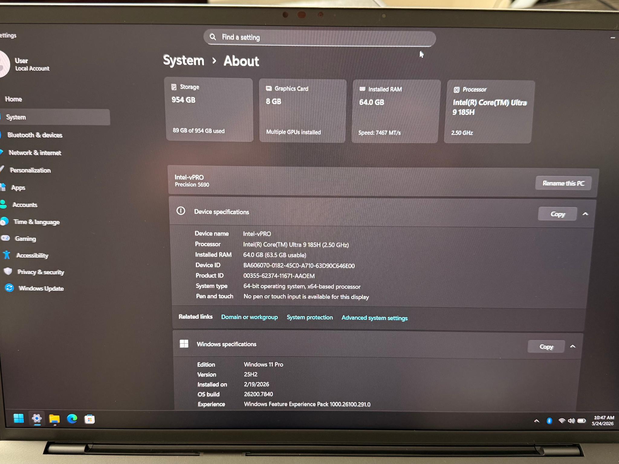 Dell Precision 5690 16” (Intel Core Ultra 9 185H vPRO, 64GB LPDDR5X, 1TB NVME, Nvidia RTX 2000 8GB)