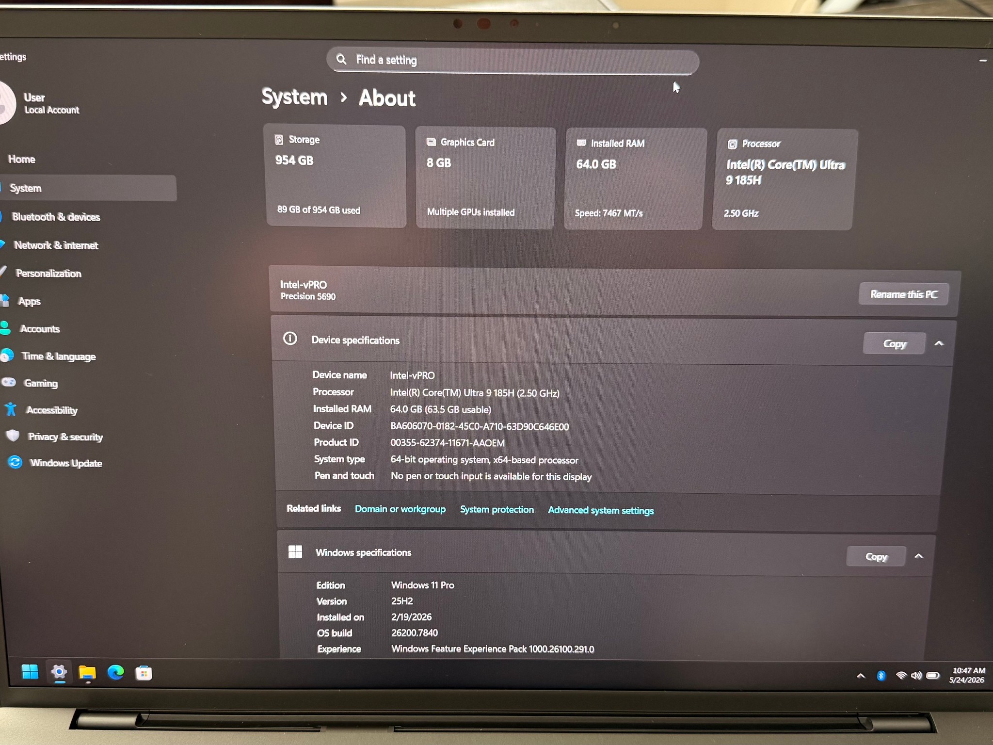 Dell Precision 5690 16” (Intel Core Ultra 9 185H vPRO, 64GB LPDDR5X, 1TB NVME, Nvidia RTX 2000 8GB)