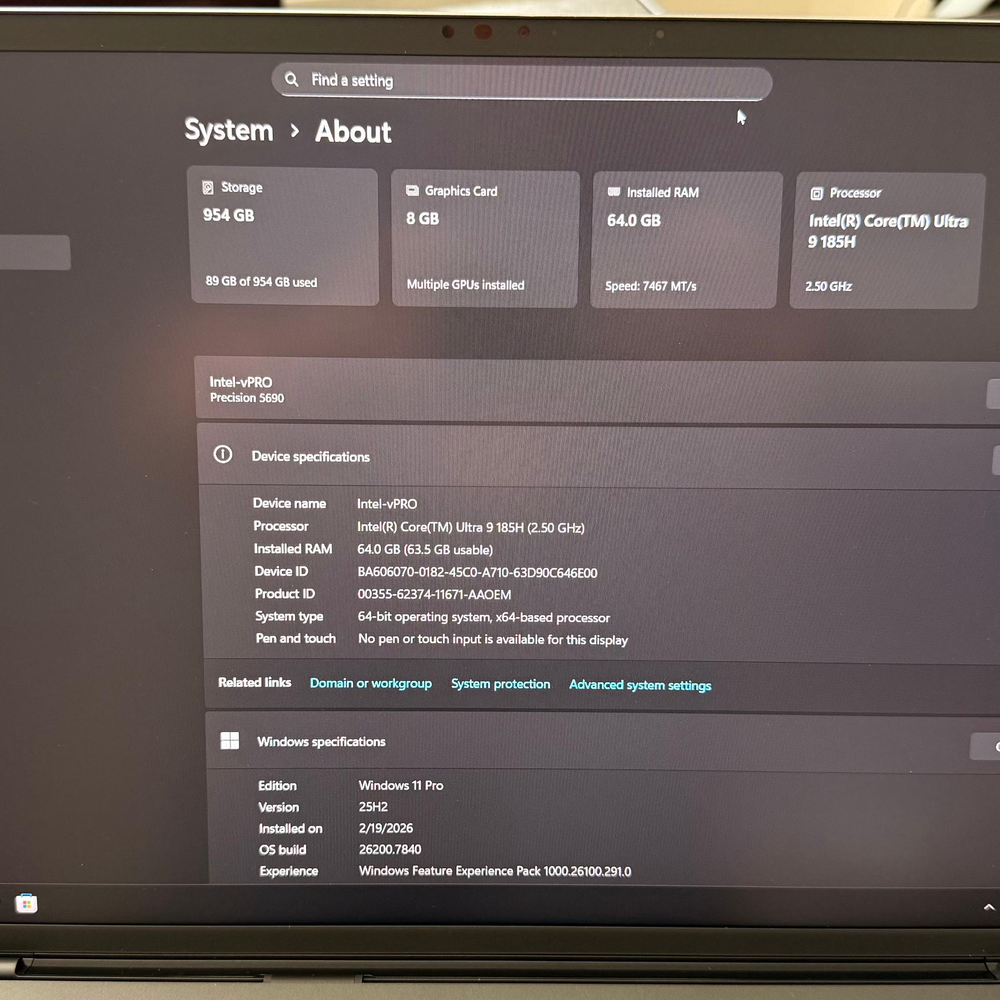 Dell Precision 5690 16” (Intel Core Ultra 9 185H vPRO, 64GB LPDDR5X, 1TB NVME, Nvidia RTX 2000 8GB)