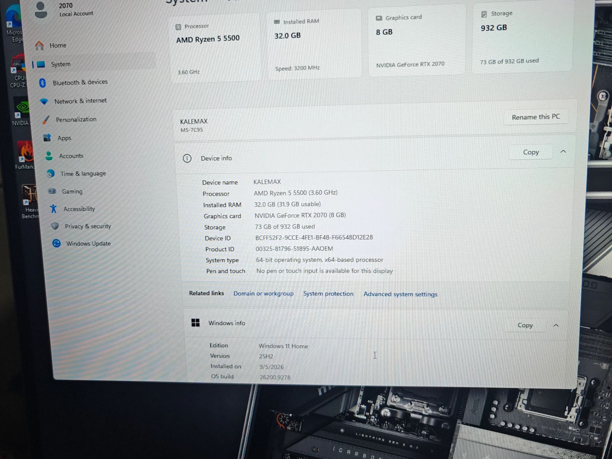 AMD RYZEN 5 5500|NVIDIA RTX 2070 8GB|32GB DDR4 3200|1TB NVME SSD|WINDOWS 11 HOME ACTIVE
