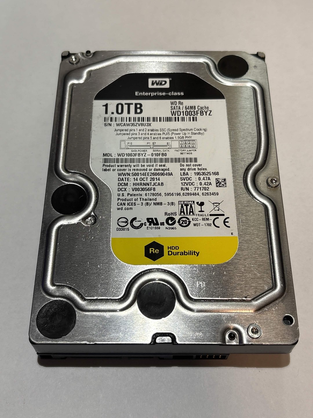 WD Re 1TB Enterprise HDD – 7200RPM 64MB Cache SATA – WD1003FBYZ
