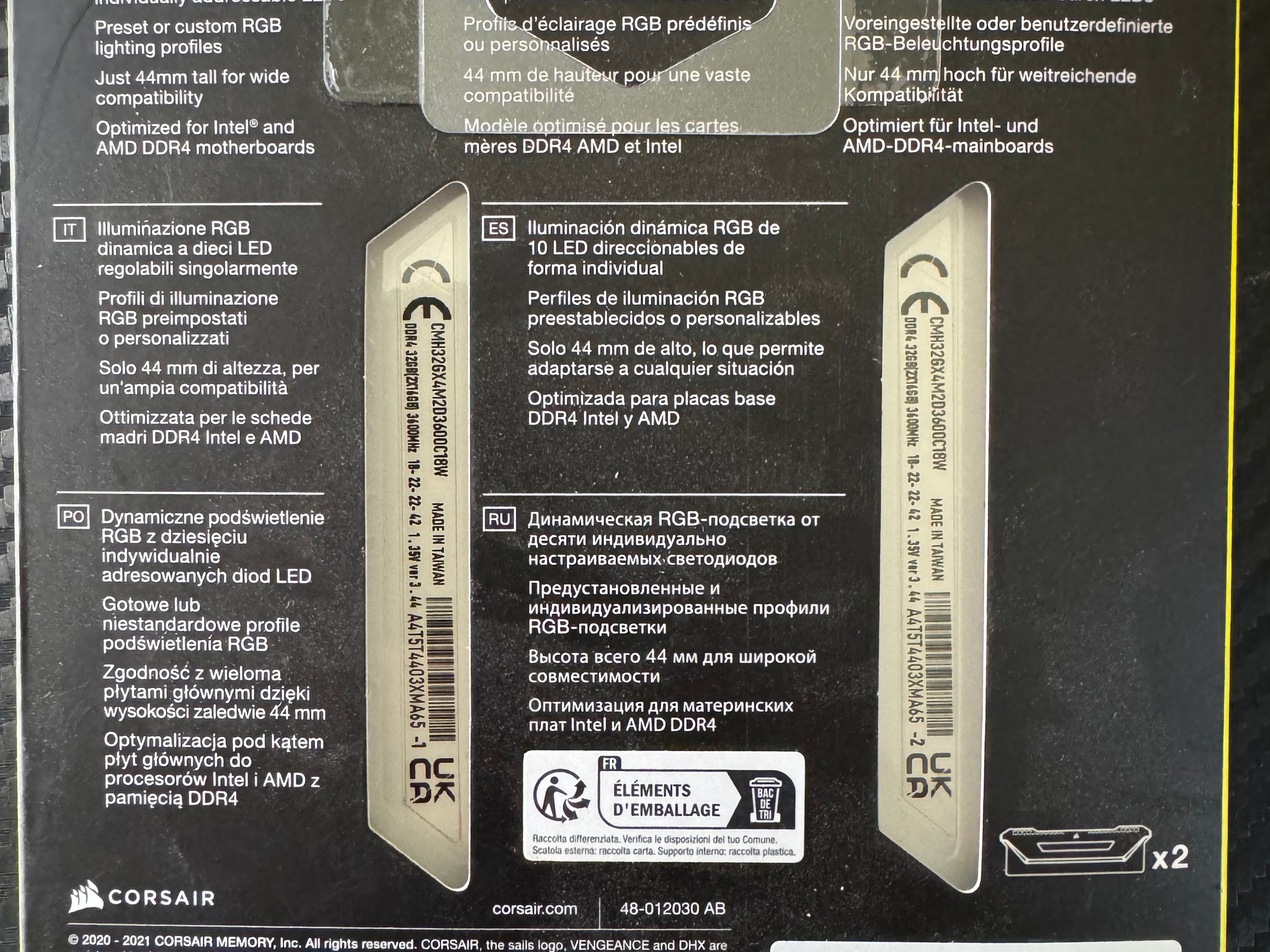 CORSAIR - VENGEANCE RGB PRO SL 32GB (2x16GB) DDR4 3600MHz C18 UDIMM Desktop Memory - White