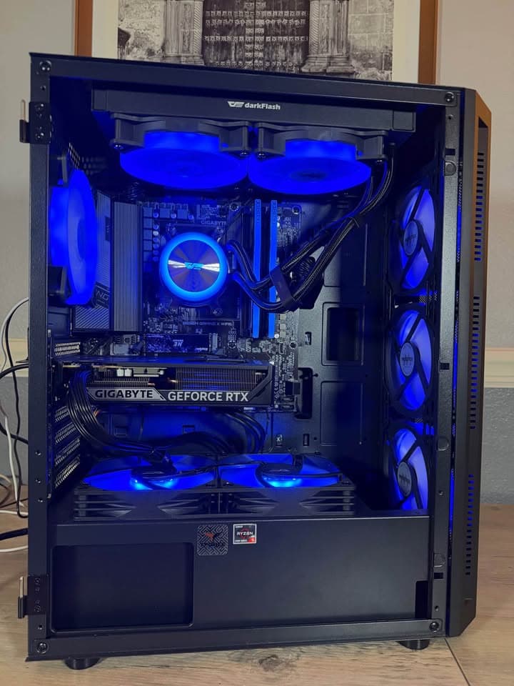 Awesome Black Custom 1080p Ultra Gaming PC: RTX 5060, 1Tb NVMe, 16GB DDR4, AIO, 8 Case Fans