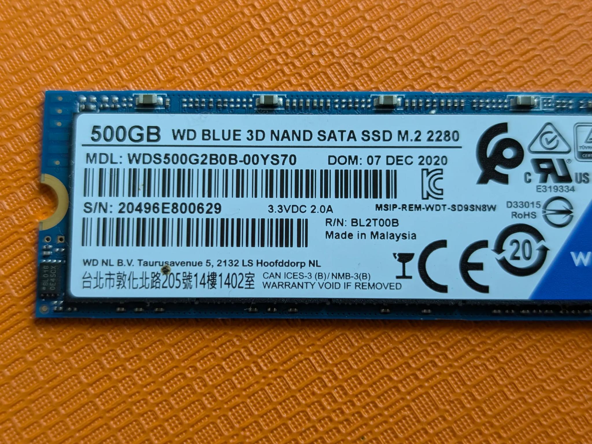 Copy of 500GB WD Blue 3D NAND Internal PC SSD - SATA III 6 Gb/s, M.2 2280