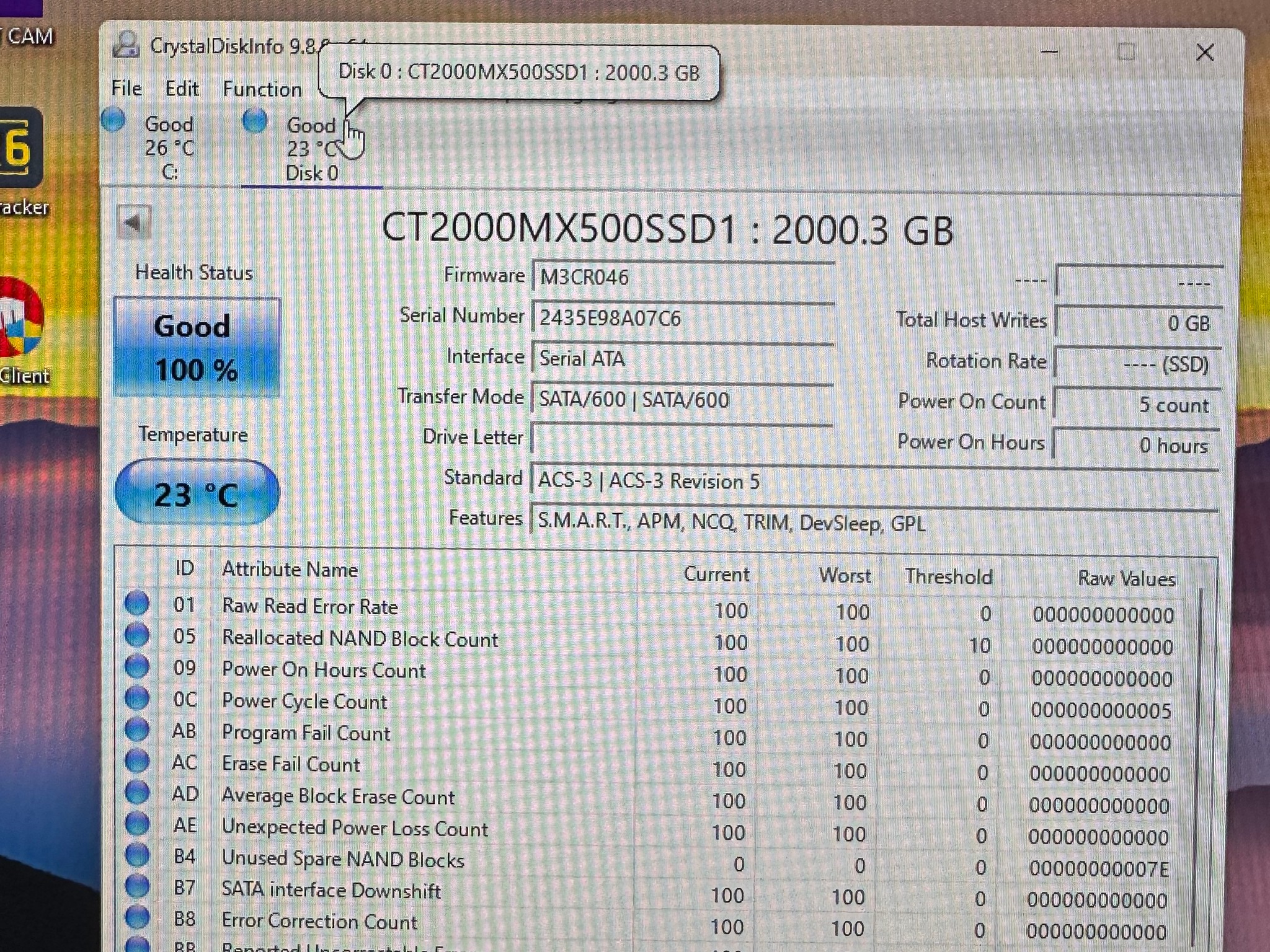 Crucial MX500 2TB SATA 2.5" SSD - Tested 100% Health
