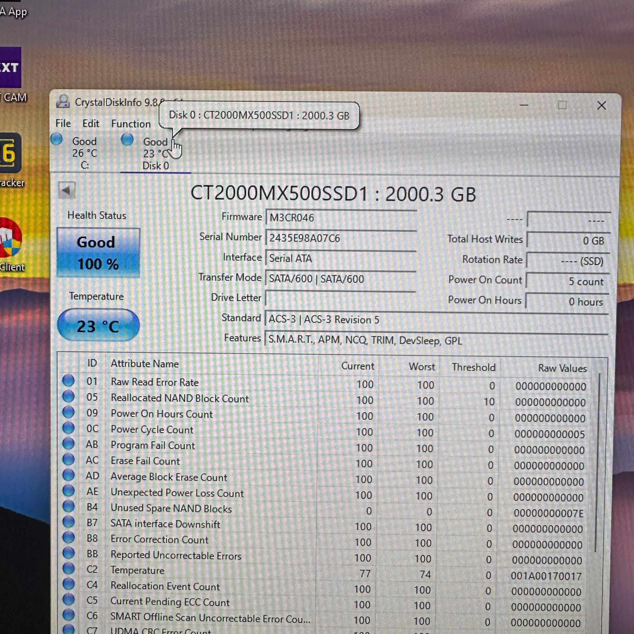 Crucial MX500 2TB SATA 2.5" SSD - Tested 100% Health