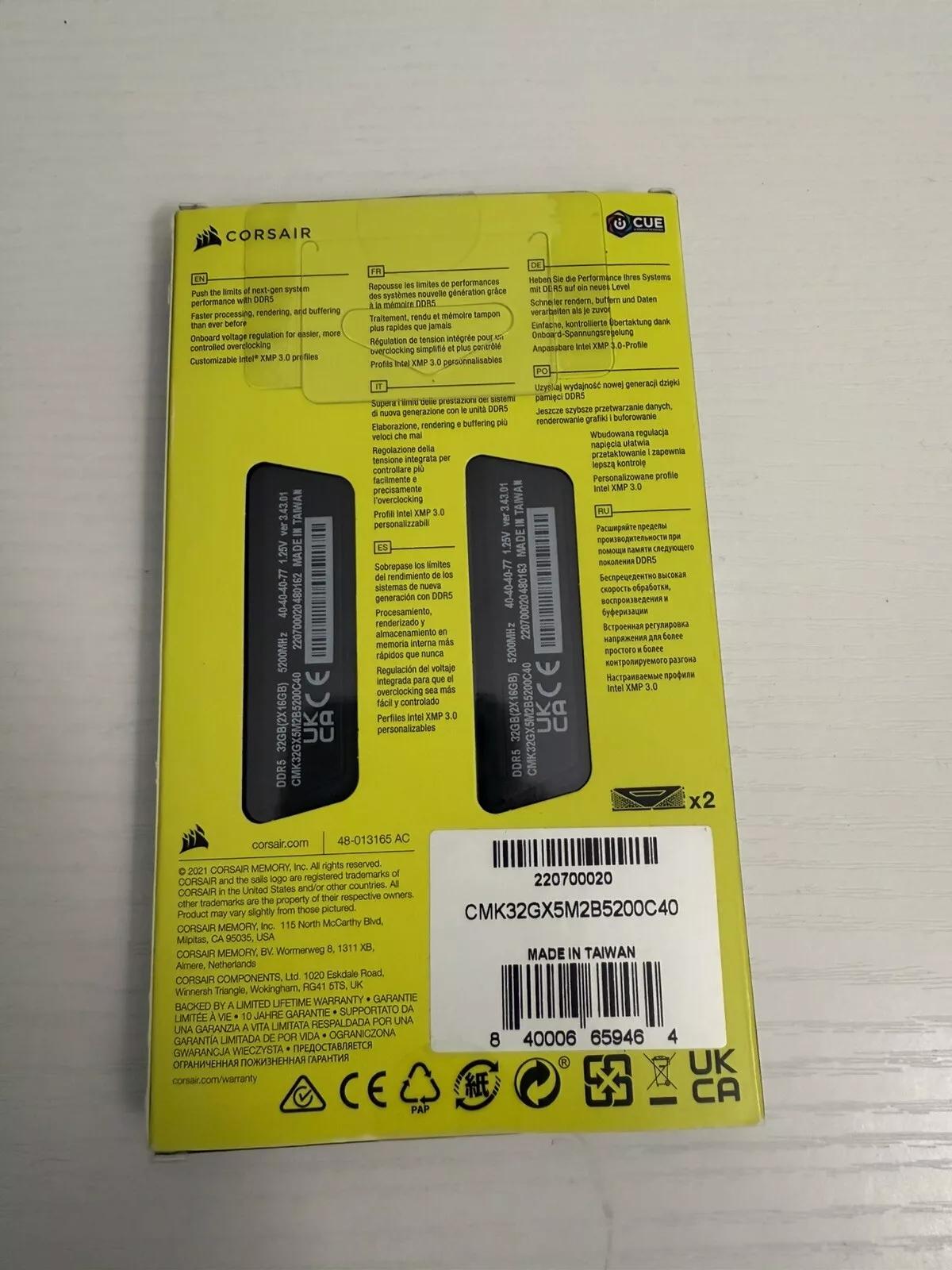 Corsair VENGEANCE 32GB (2x16GB) DDR5-5200 CL40 40-40-40-77 Intel XMP / AMD Expo