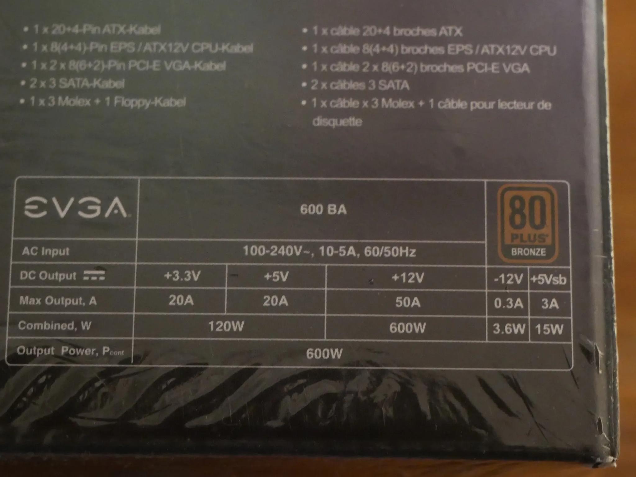 EVGA 600 Ba, 80 Plus Bronze 600w, Power Supply 100-Ba-0600-K1