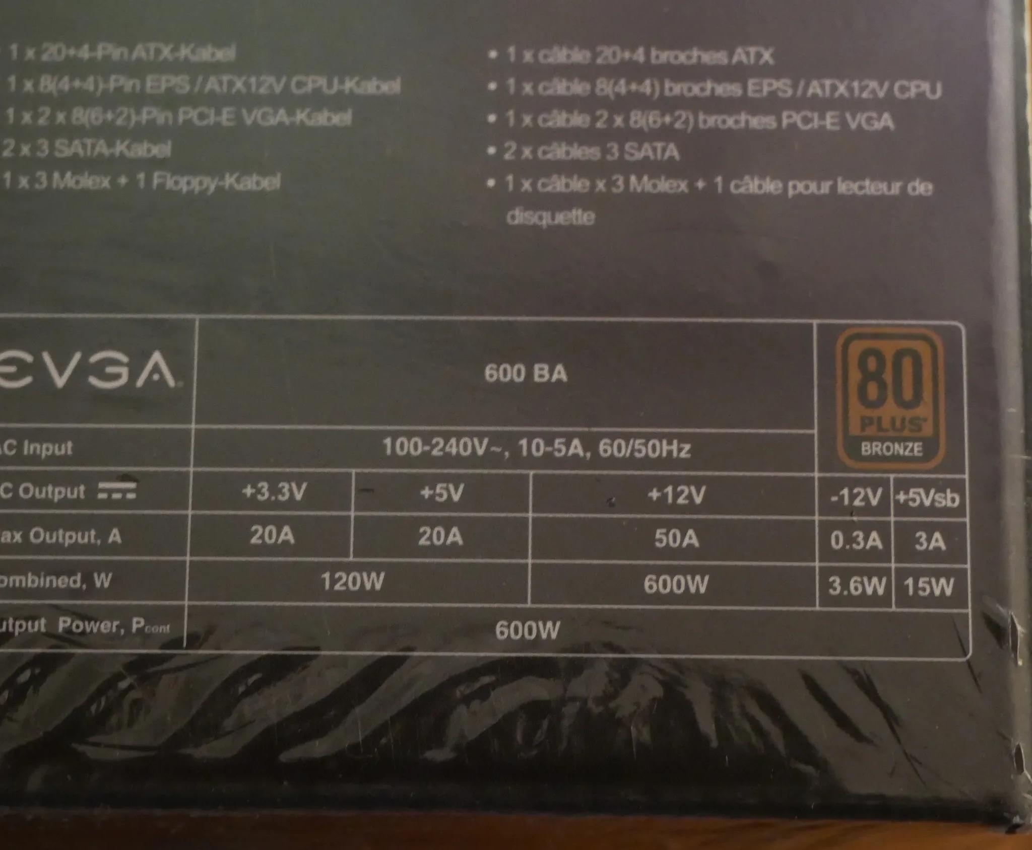 EVGA 600 Ba, 80 Plus Bronze 600w, Power Supply 100-Ba-0600-K1