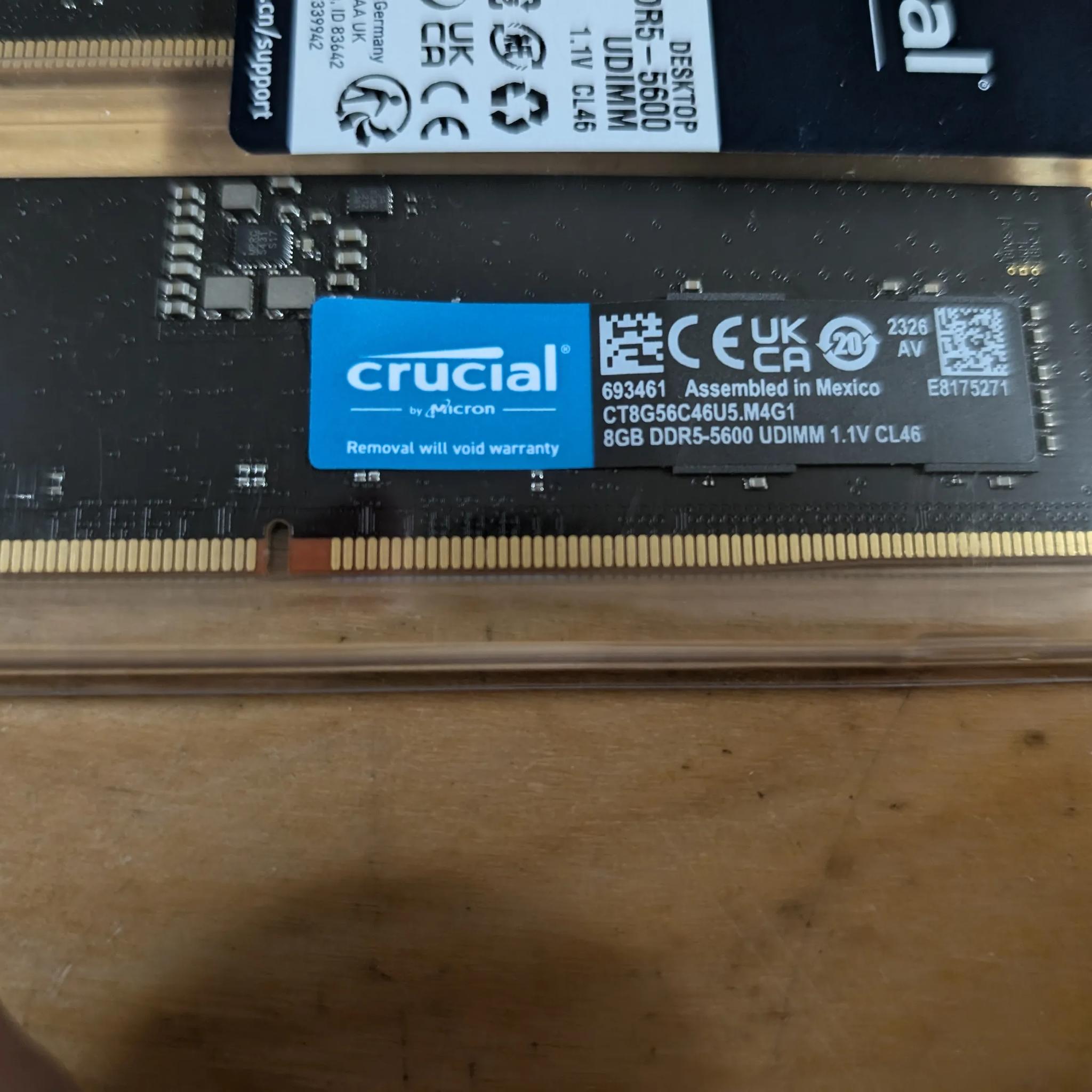 16GB DDR5 5600mhz Crucial Desktop Memory kit of 2x8gb