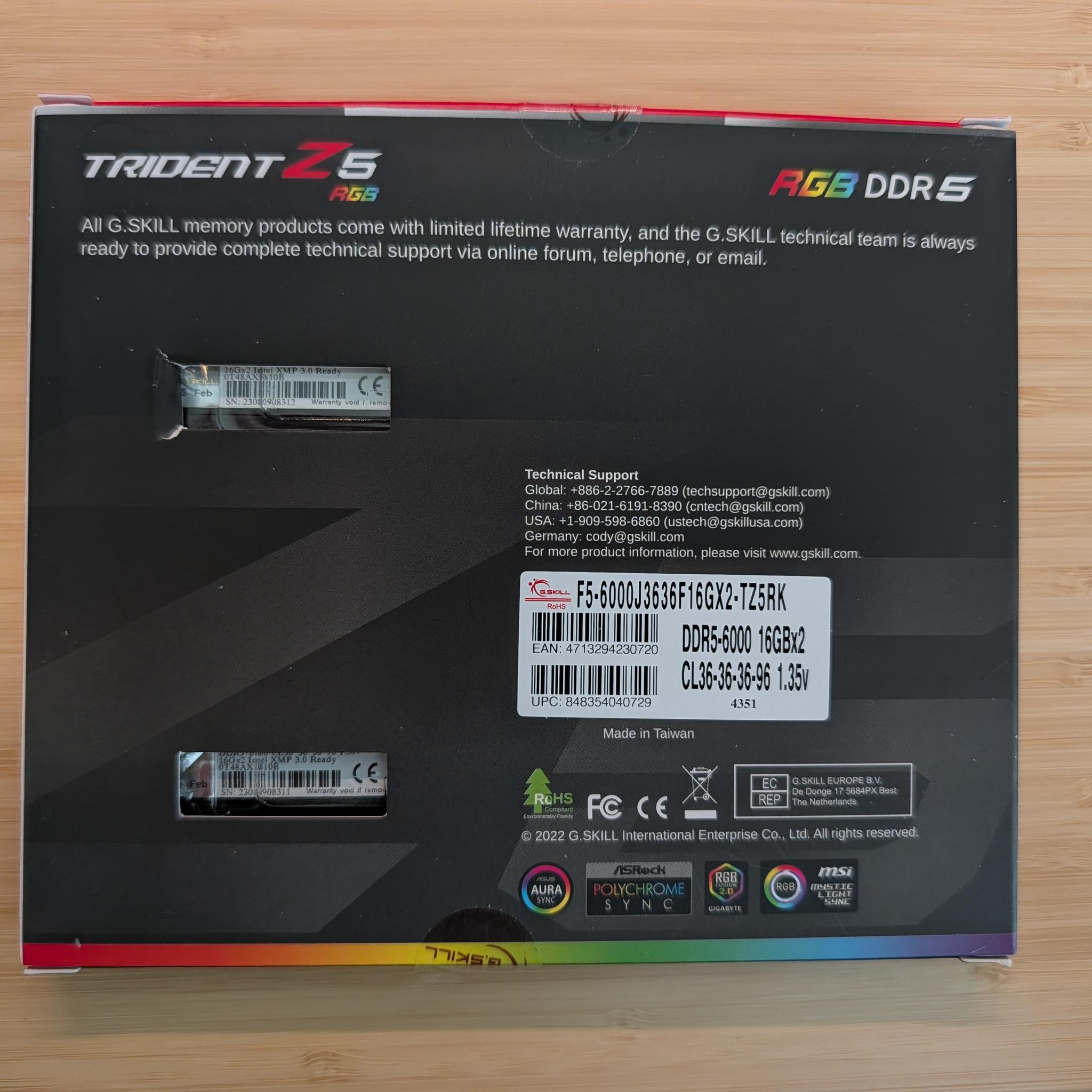 G.Skill Trident Z5 RGB DDR5 - 32GB (16GB x 2) - Intel XMP Ready