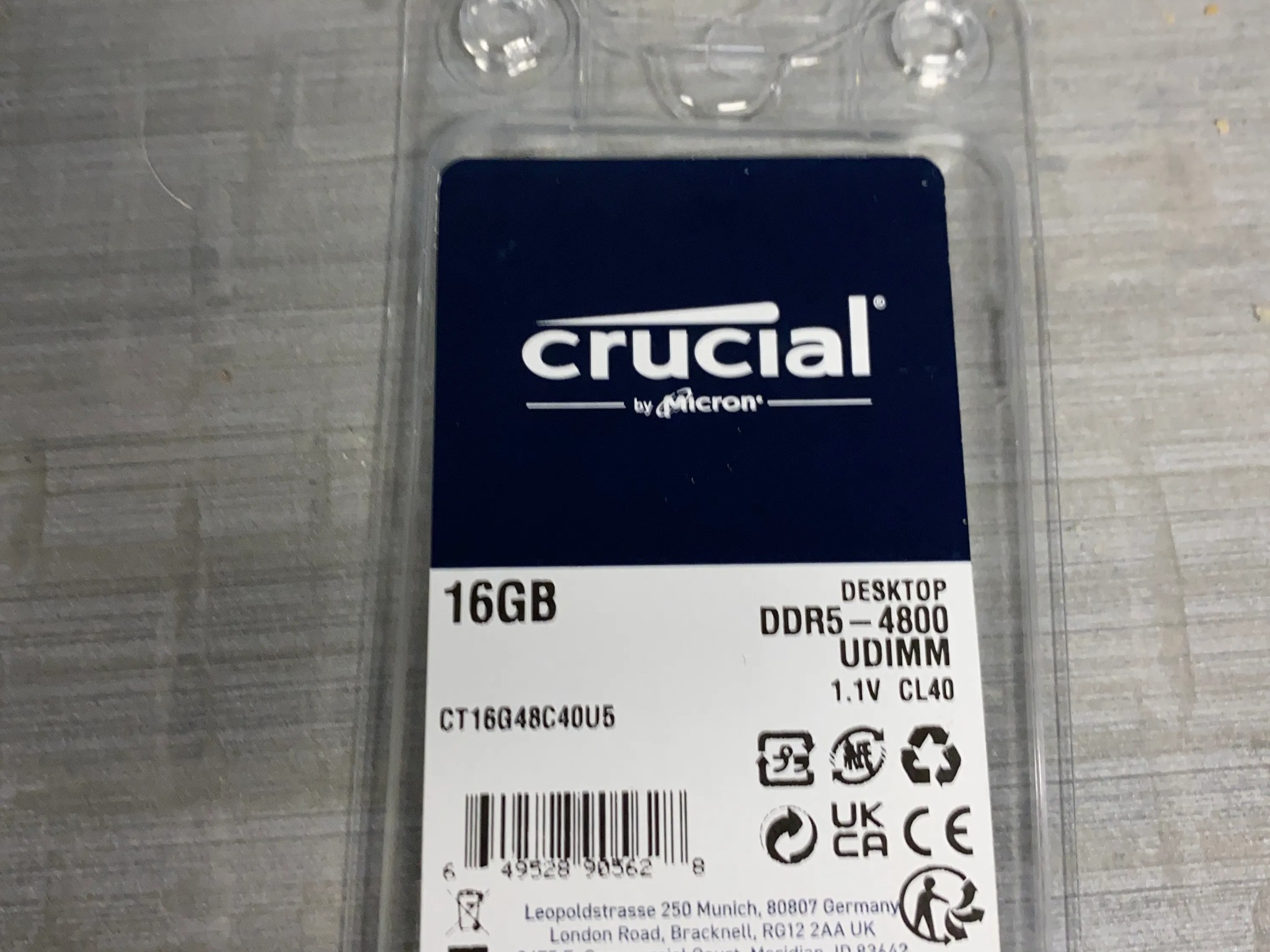 Crucial DDR5 4800 CL40 Ram 16GB Single Stick