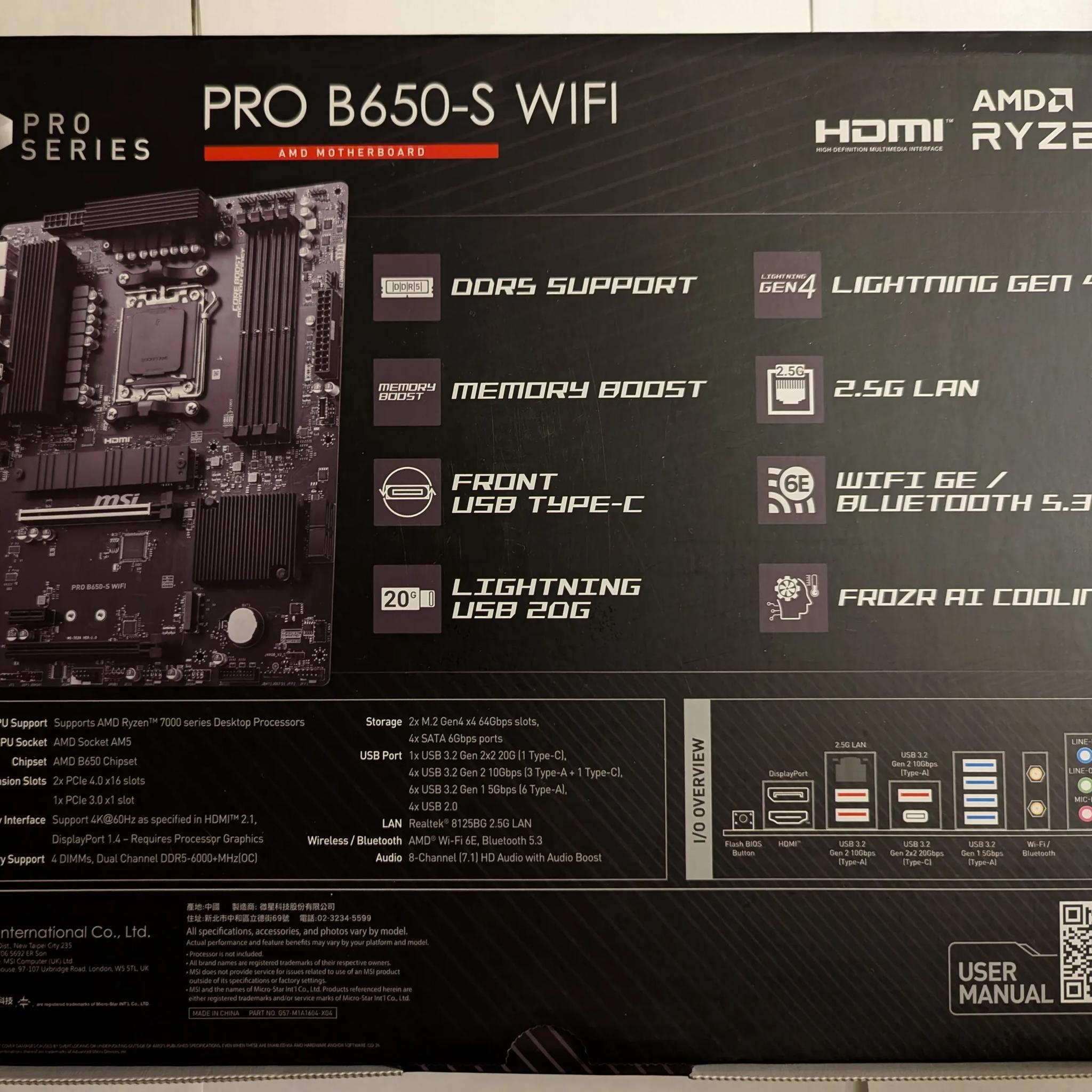 AMD Ryzen 5 7600X + MSI Pro B650-S WIFI + G.Skill Flare X5 32GB DDR5 6000MT/s Bundle All Brand New