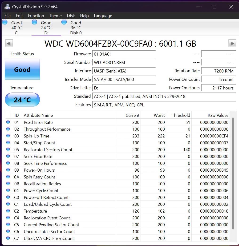 WD Black 6TB HDDs - SMART Good