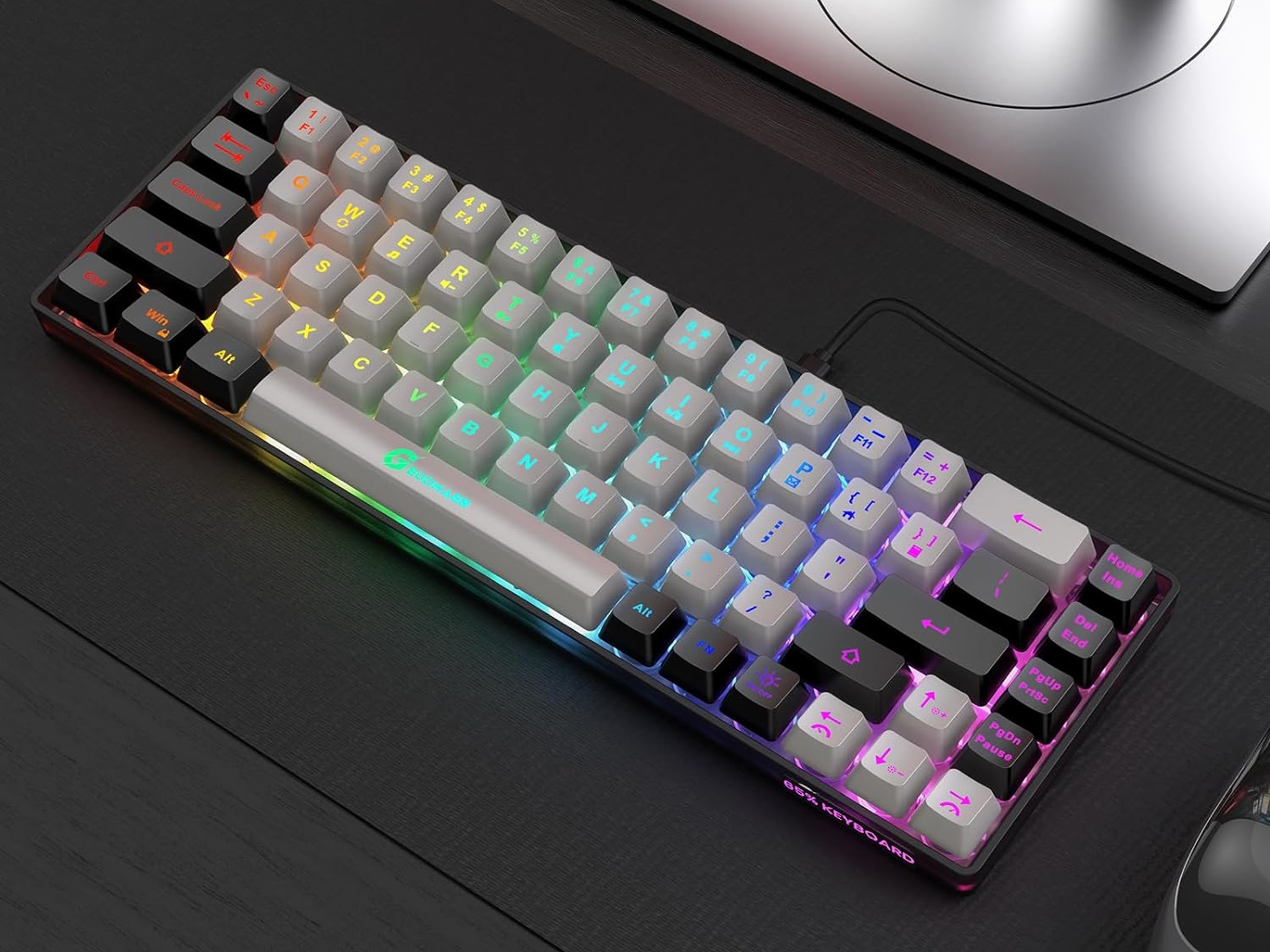 GEODMAER 65% Gaming Keyboard **Wired** RGB Backlit Compact 68 Keys Ergonomic Grey-Black