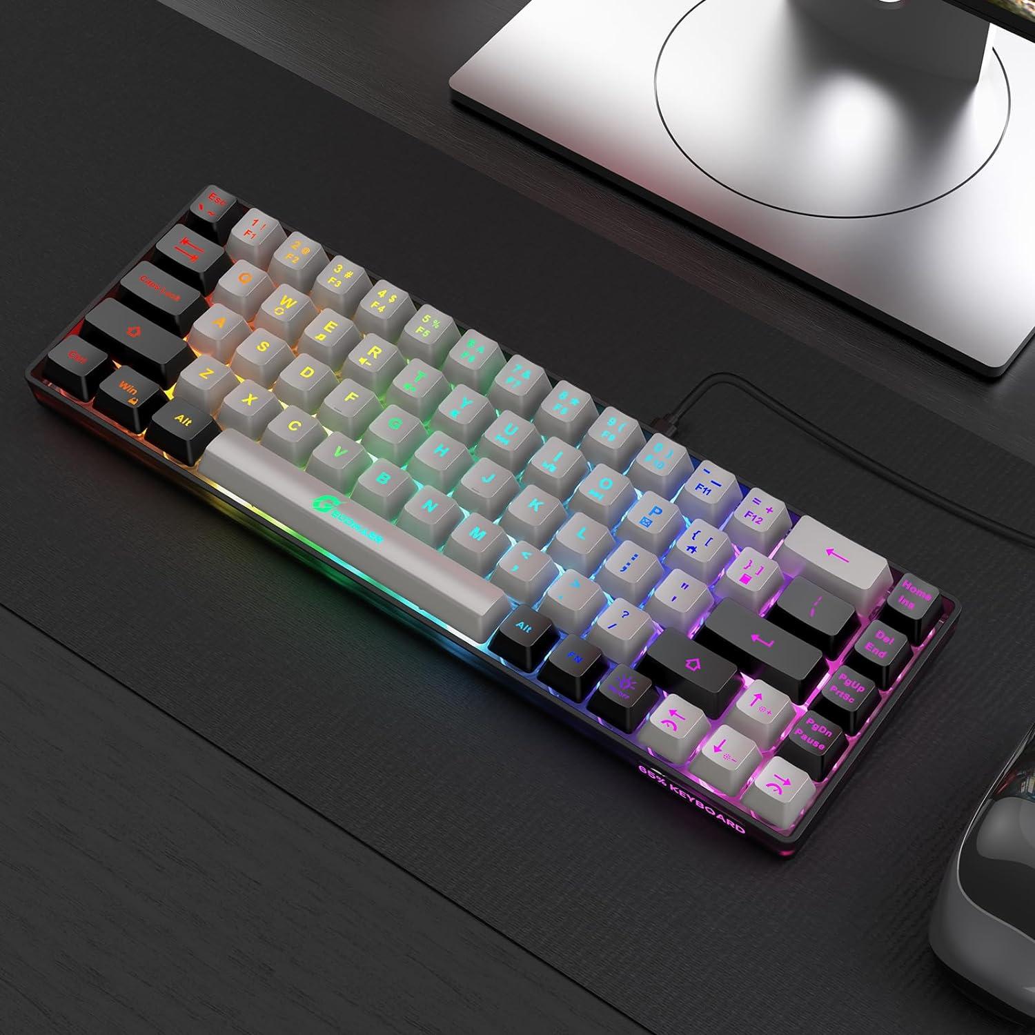 GEODMAER 65% Gaming Keyboard **Wired** RGB Backlit Compact 68 Keys Ergonomic Grey-Black