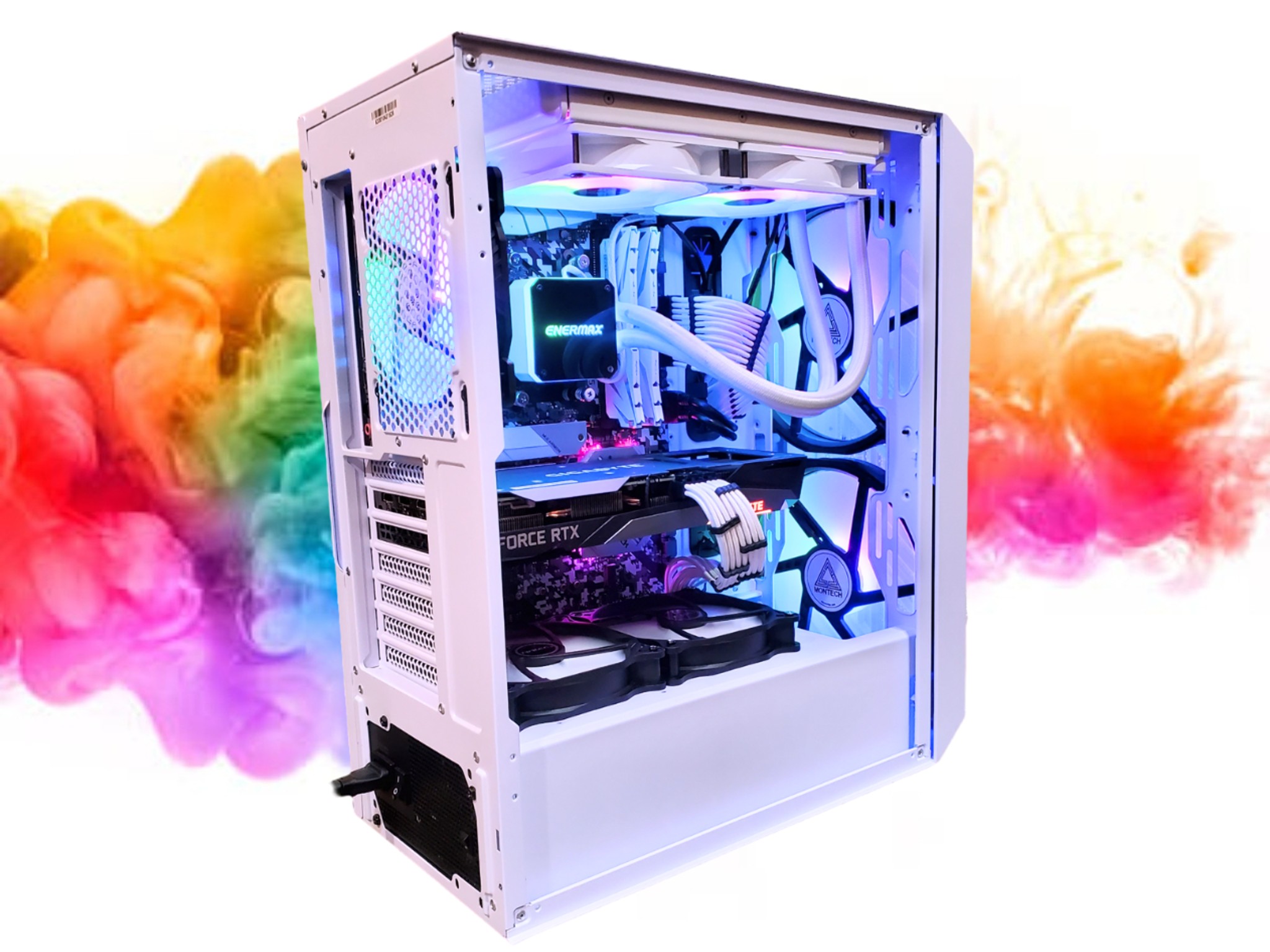 Watercooled Sale: 3060ti + Ryzen 5 + 16GB RAM + 1TB SSD + 7 Fans + Full RGB ( All White Gaming PC )