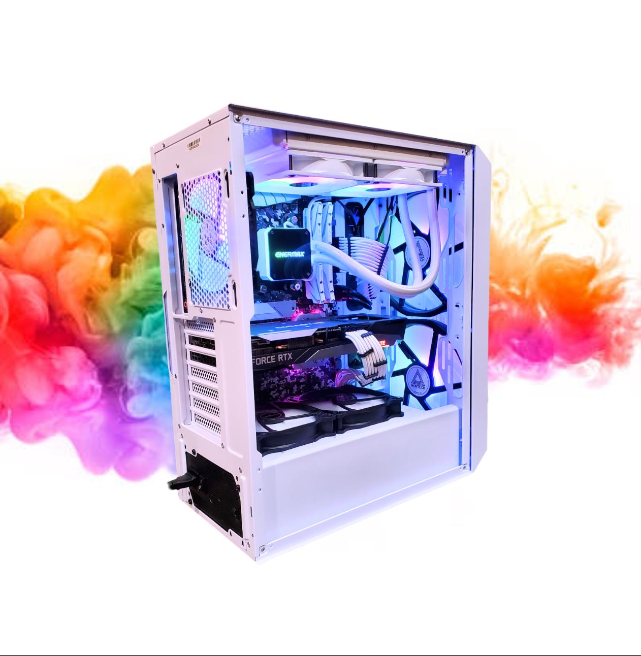Watercooled Sale: 3060ti + Ryzen 5 + 16GB RAM + 1TB SSD + 7 Fans + Full RGB ( All White Gaming PC )
