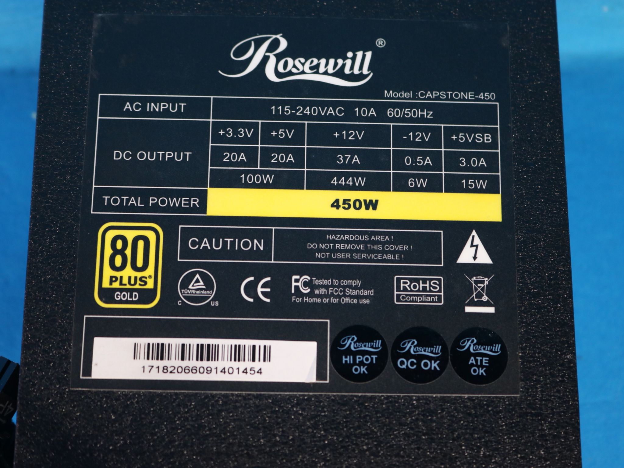 Rosewill Captstone 450W 80 PLUS Gold ATX Desktop Power Supply - 4119215006
