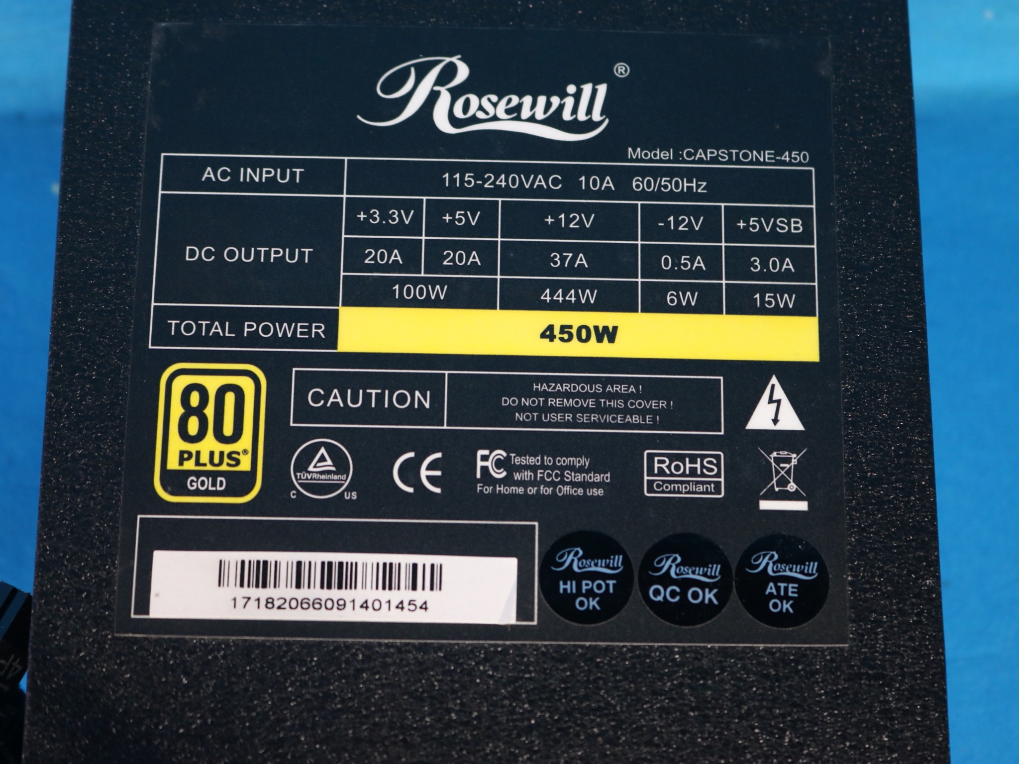 Rosewill Captstone 450W 80 PLUS Gold ATX Desktop Power Supply - 4119215006