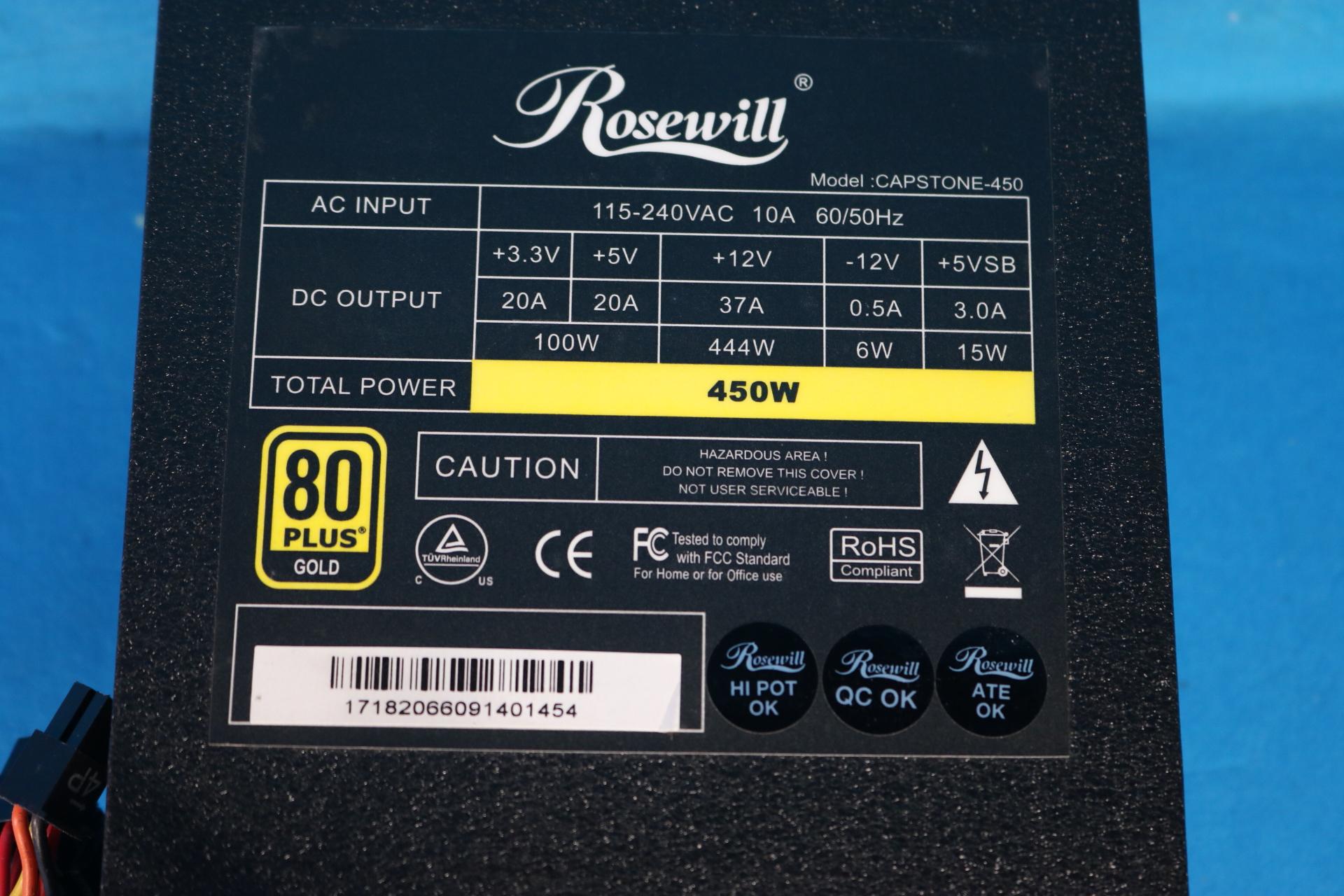 Rosewill Captstone 450W 80 PLUS Gold ATX Desktop Power Supply - 4119215006