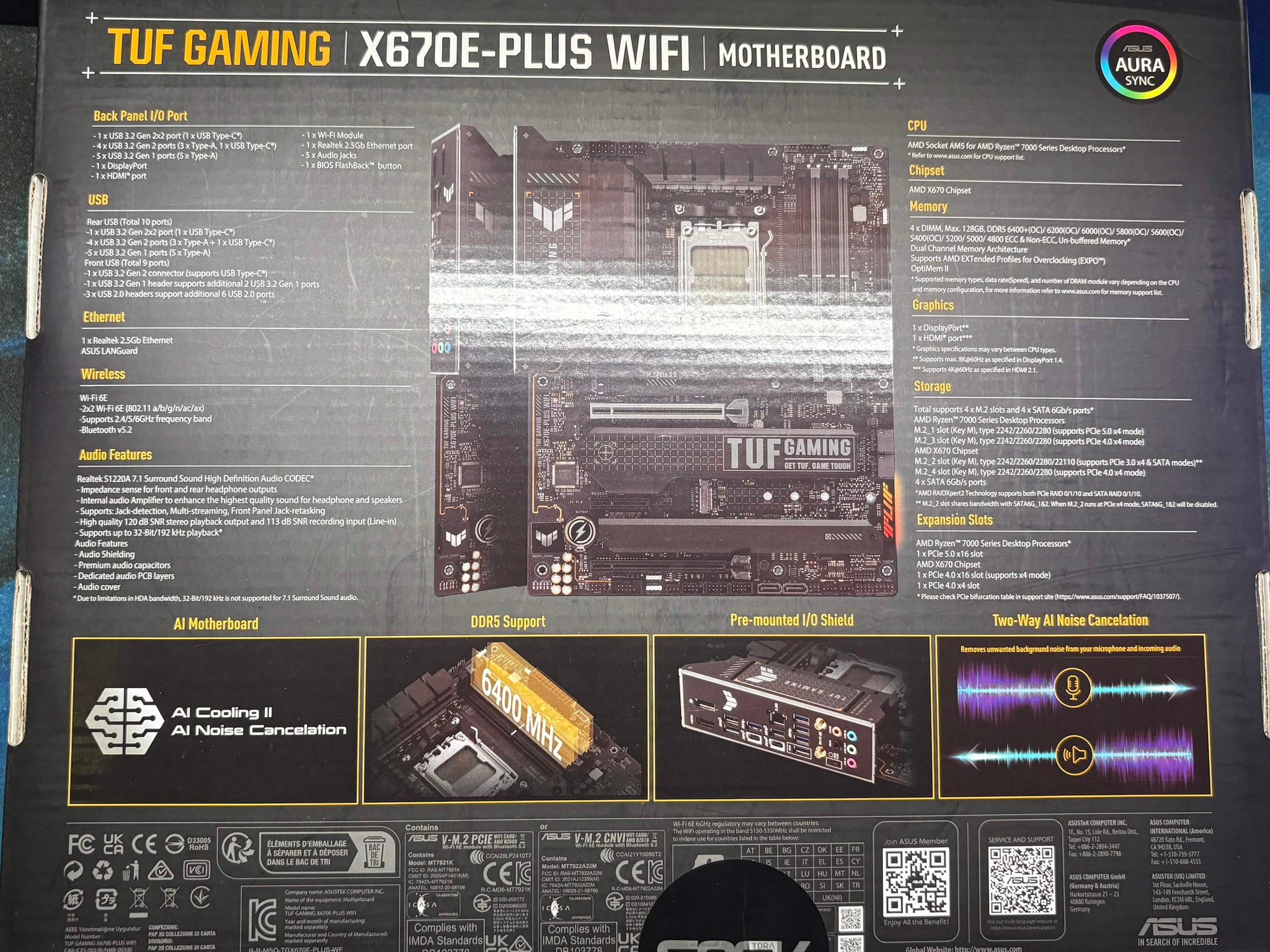 ASUS TUF GAMING X670E-PLUS WIFI ATX AM5 MOTHERBOARD - BOX & SHOWN CABLES INCLUDED - RECENT BIOS