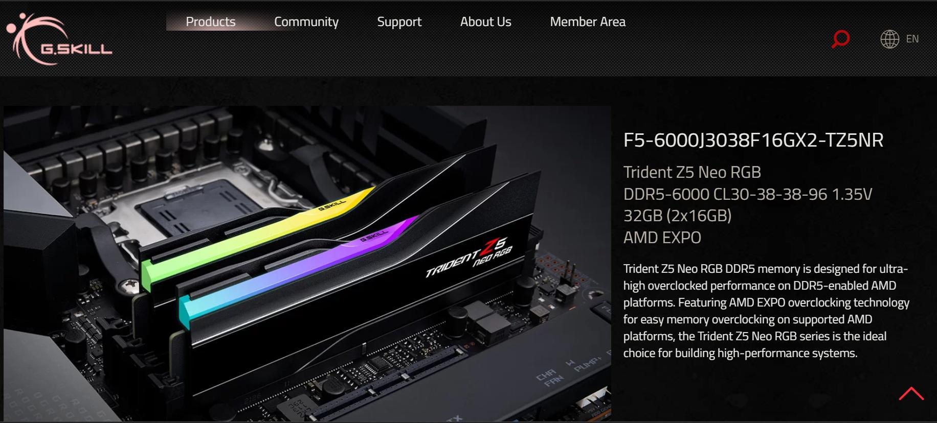 G.Skill Trident Z5 Neo RGB (AMD Expo) DDR5 RAM 32GB 6000MT/s CL30