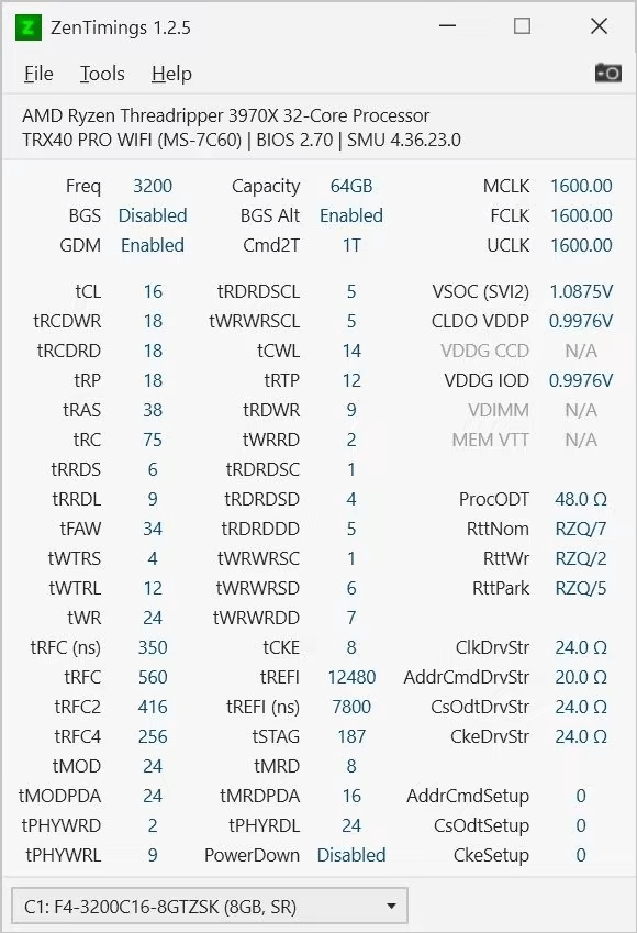 64GB(8x8GB) of G.Skill DDR4 3200 memory Part number: F4-3200C16Q2-64GTZSK