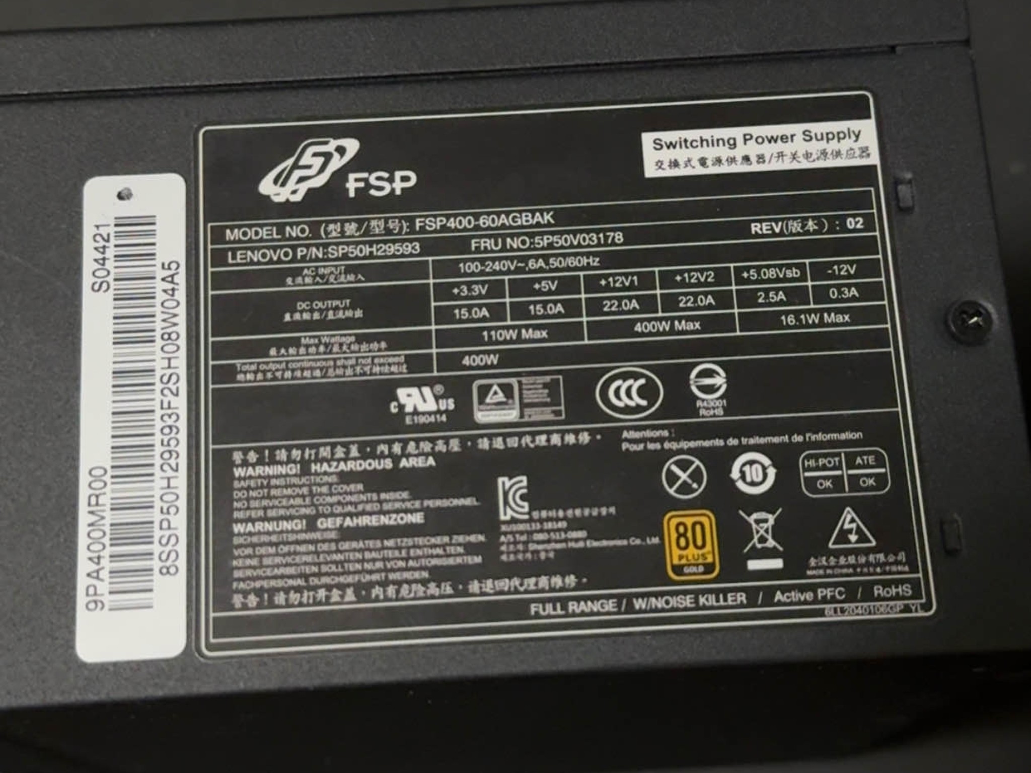 FSP 400w 80+ Gold 9PA400MR00