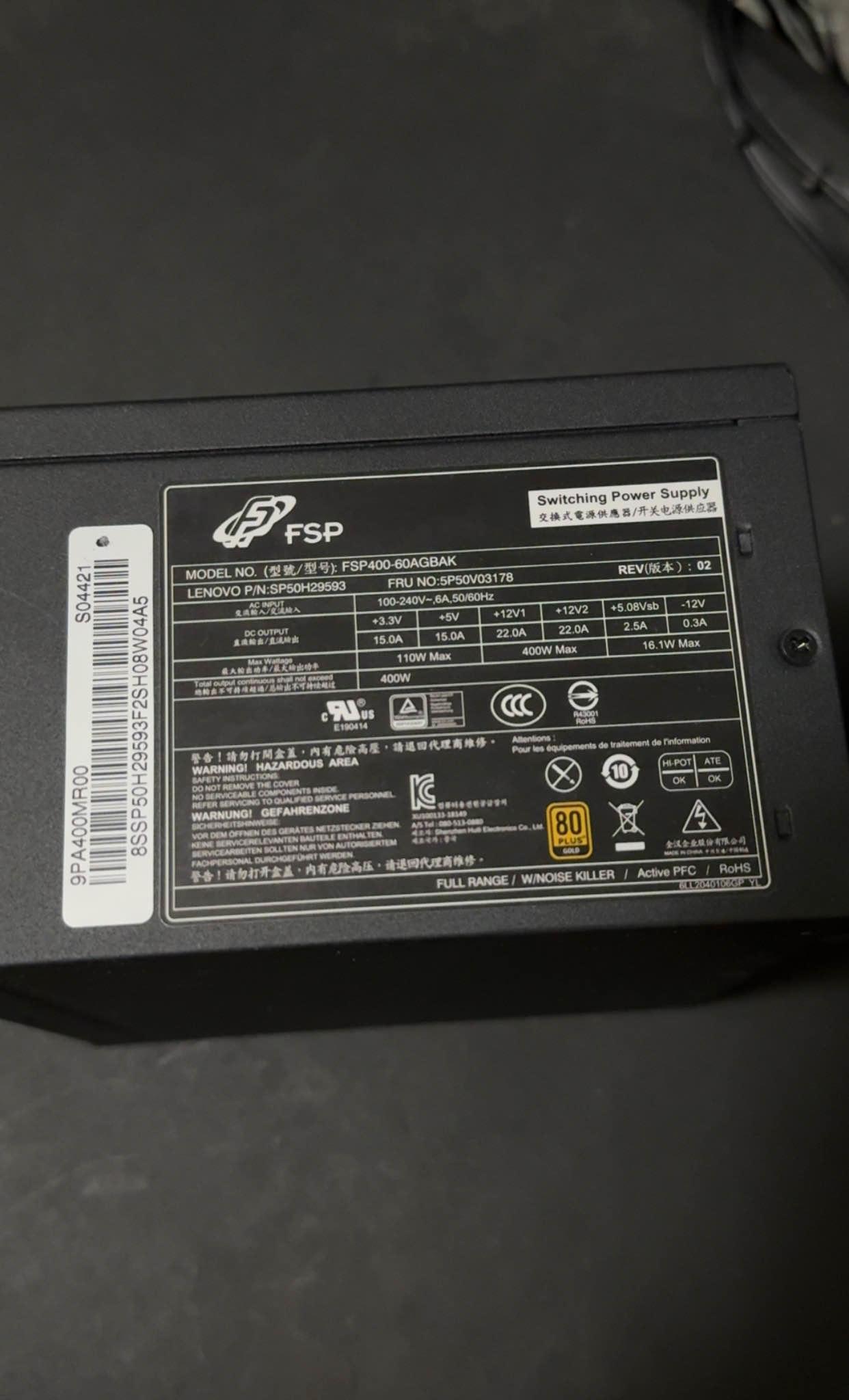 FSP 400w 80+ Gold 9PA400MR00