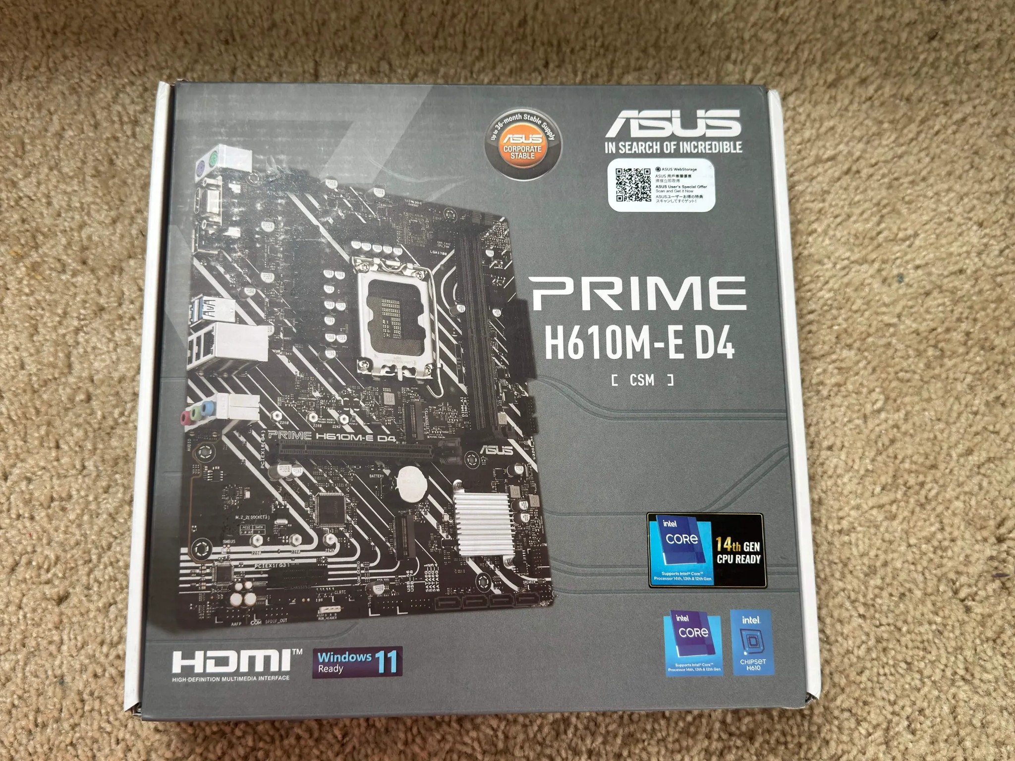 New ASUS Prime H610M-E D4 Motherboard