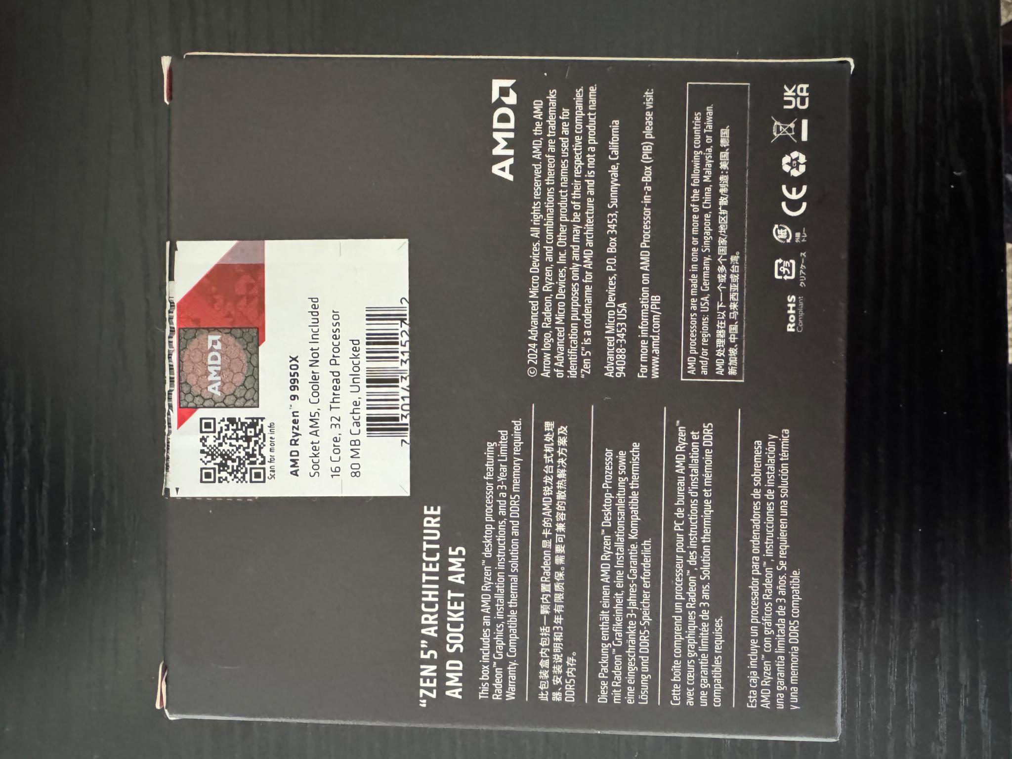 **For Sale** very lightly used AMD Ryzen 9950x