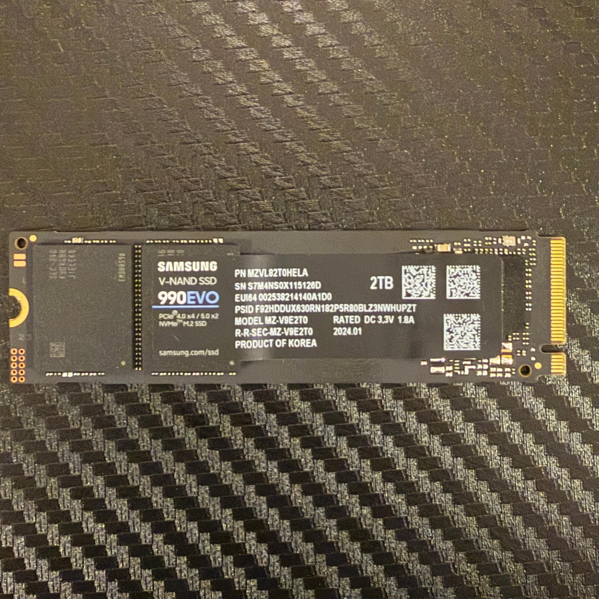 100% Health - Samsung 990 Evo 2TB PCIE 5.0/4.0 NVME SSD