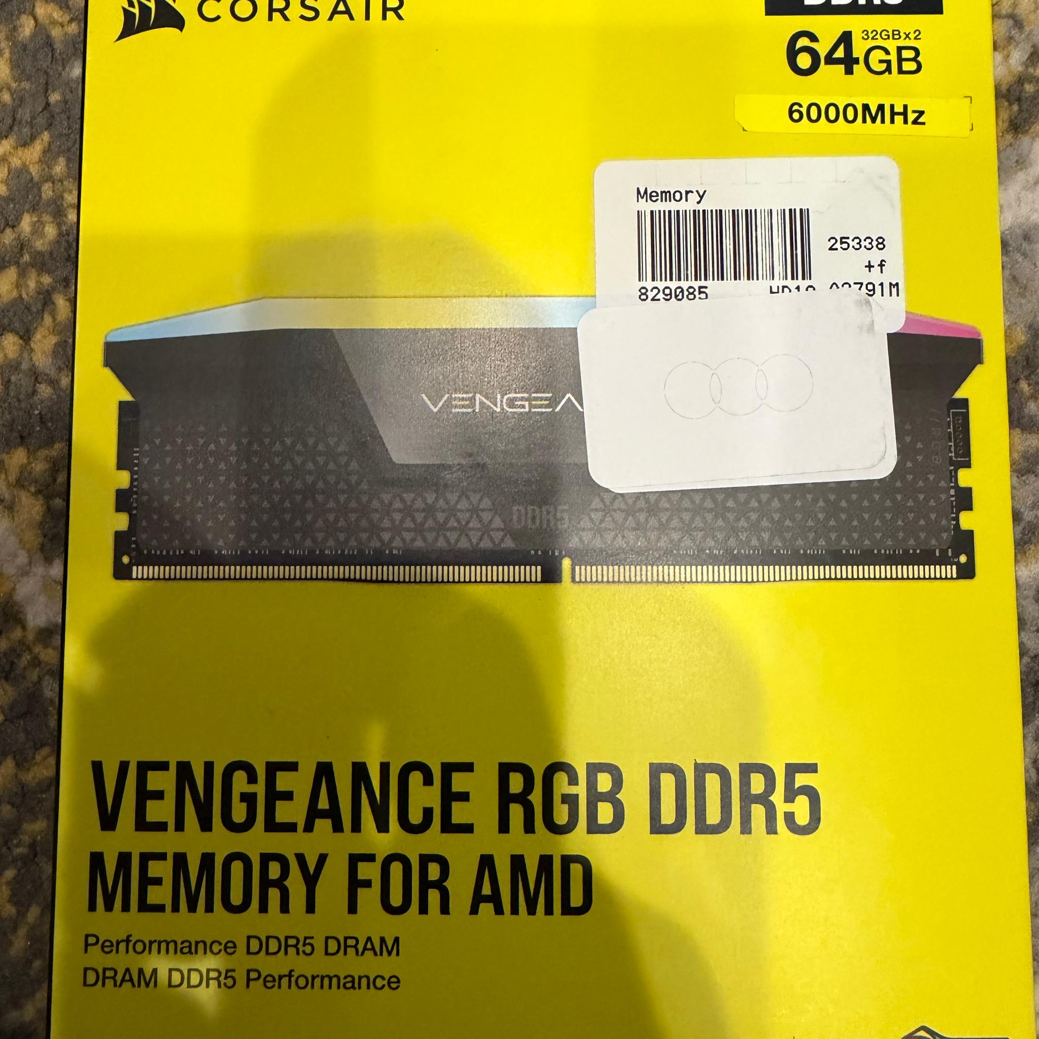 Corsair VENGEANCE RGB 64GB (2 x 32GB) DDR5-6000 PC5-48000 CL30 Dual Channel Desktop Memory Gray Kit