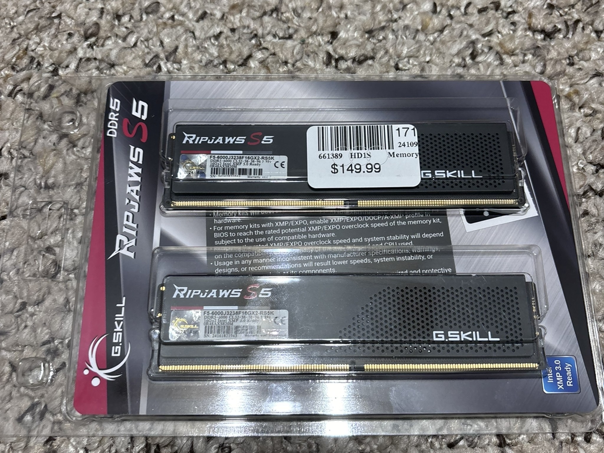 G Skill Ripjaws S5 DDR5-6000 CL32-38-38-96