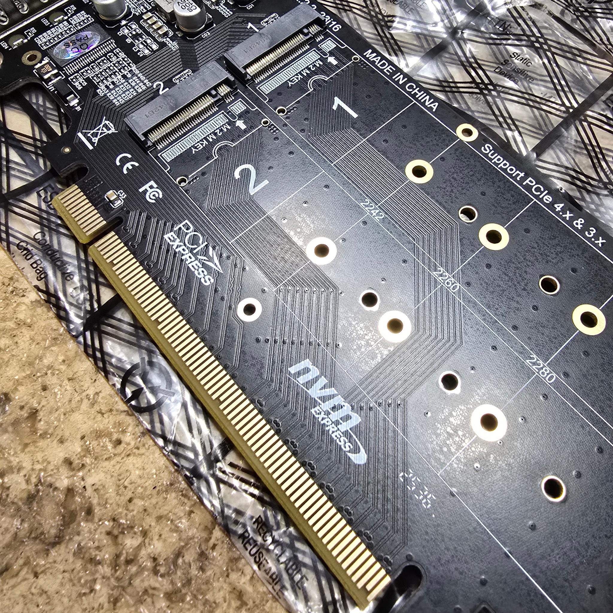 PH44PRO Dual-Sided 4 x M.2 M-Key NVME to PCIe X16 Splitter Card 4 x 32Gbps 2U Server RAID Array