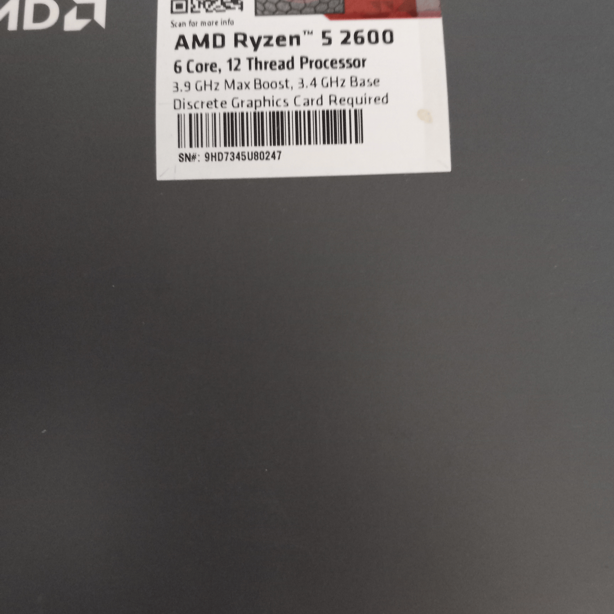 AMD Ryzen 2600 6-core AM4 CPU with Wraith Stealth Cooler plus 16gb ddr4